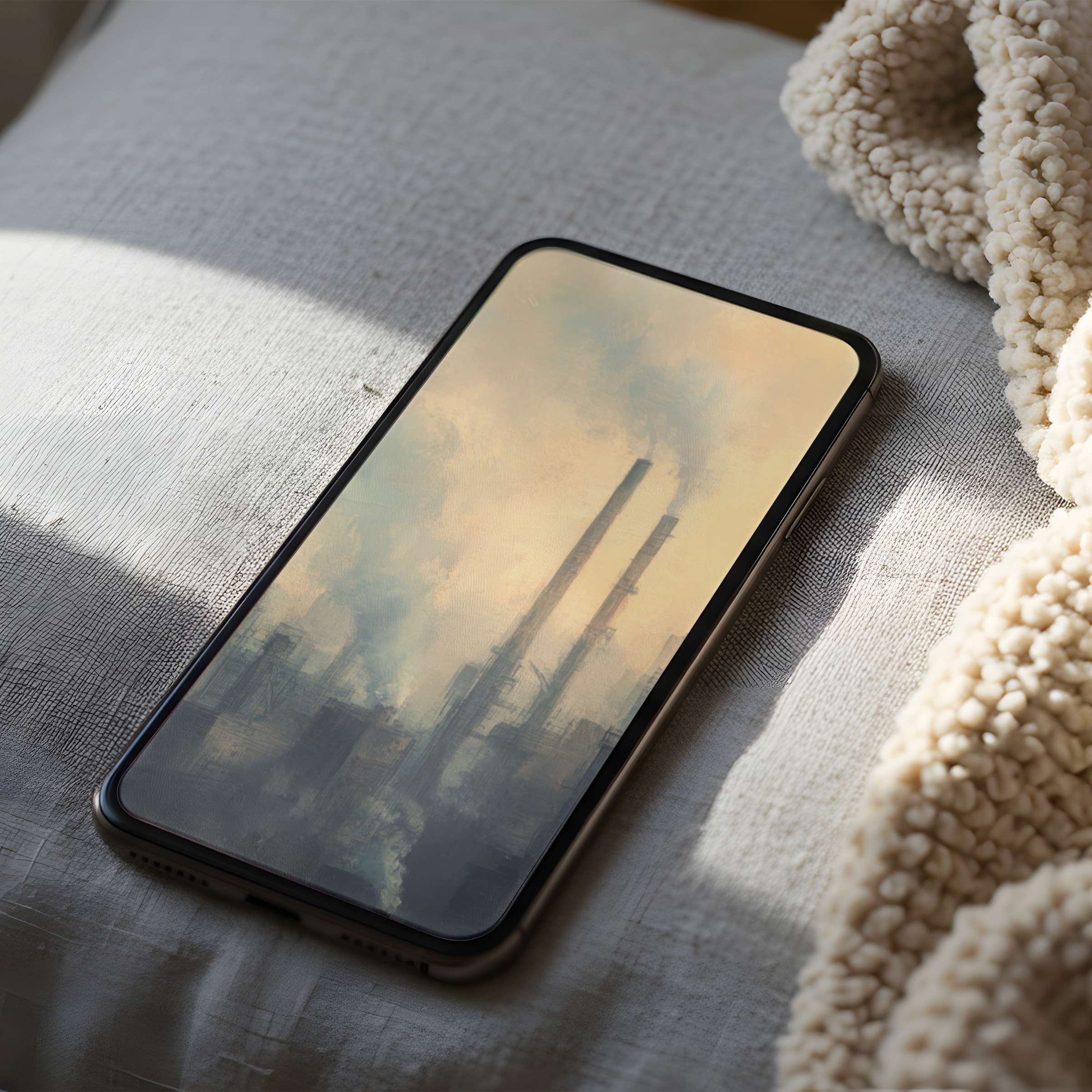 Elegant phone wallpaper features serene pastel industrial art for iPhone and Android high-resolution digital download perfect for calm interiors