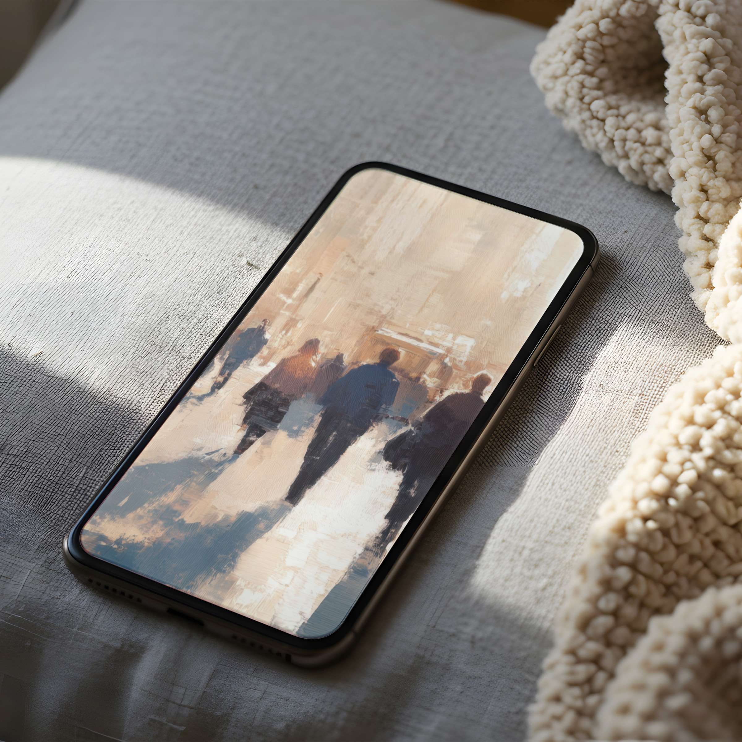 Elegant phone wallpaper featuring a serene cityscape with soft pastels and silhouettes offers calm and style for iPhone or Android