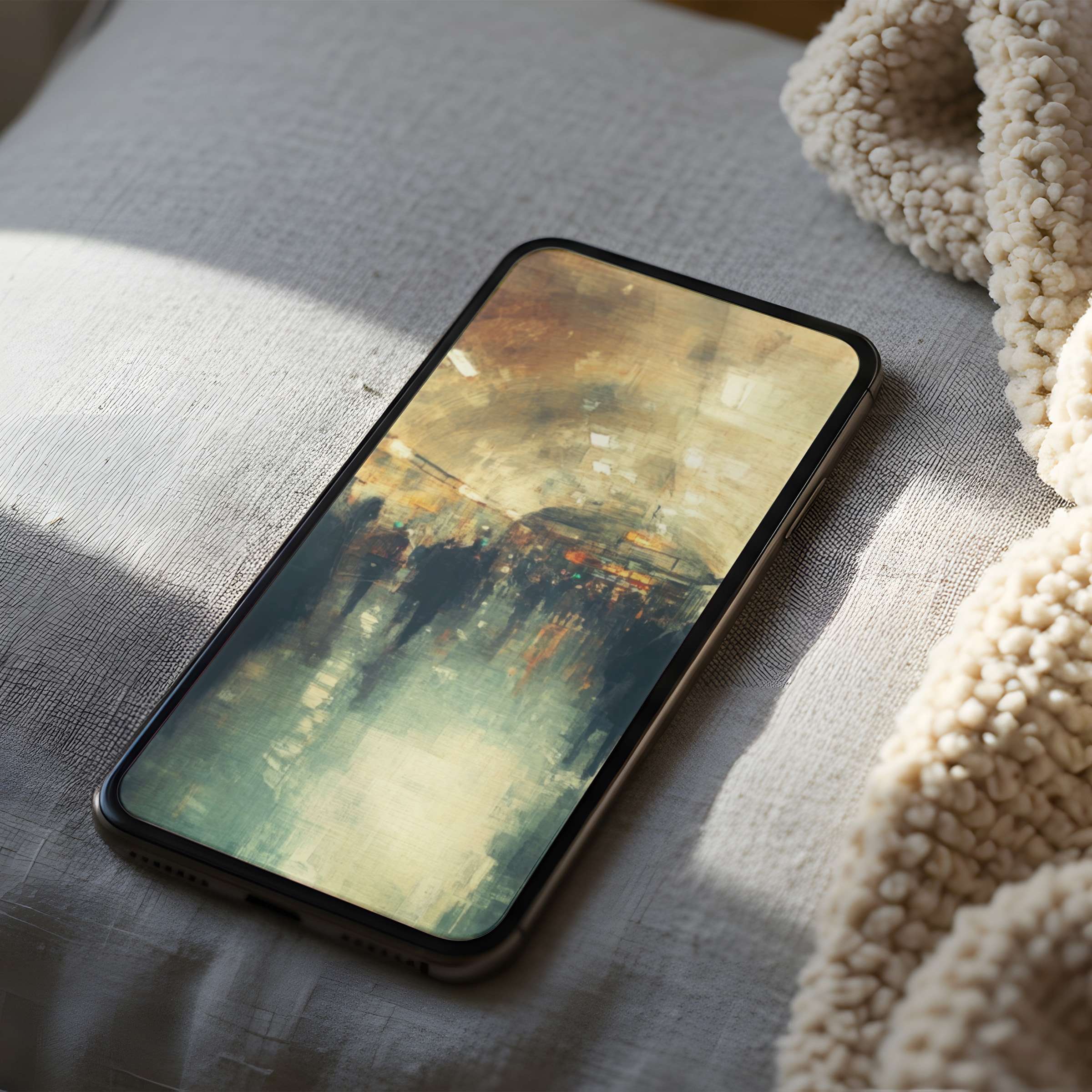 Elegant abstract phone wallpaper in earthy tones, perfect for iPhone or Android, offering a serene digital download to enhance calm