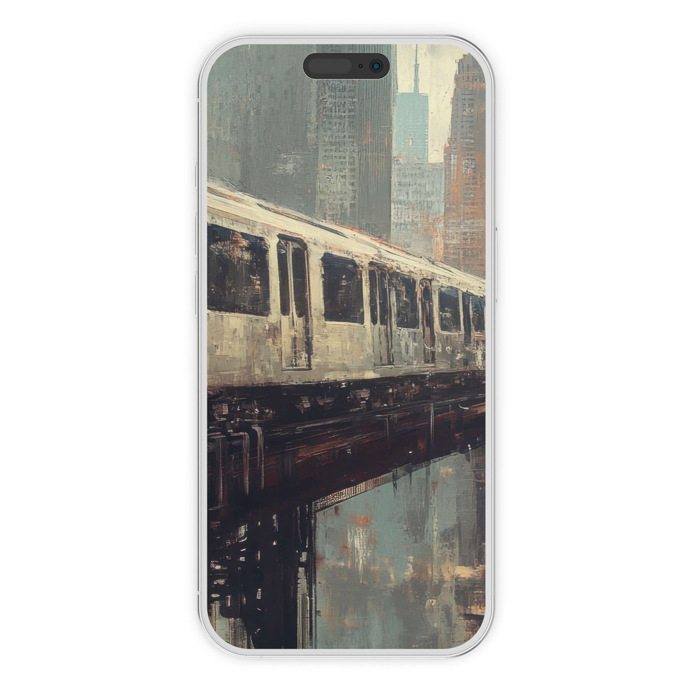 Urban art iPhone wallpaper with a serene train scene in muted tones offers a digital download for a chic phone background