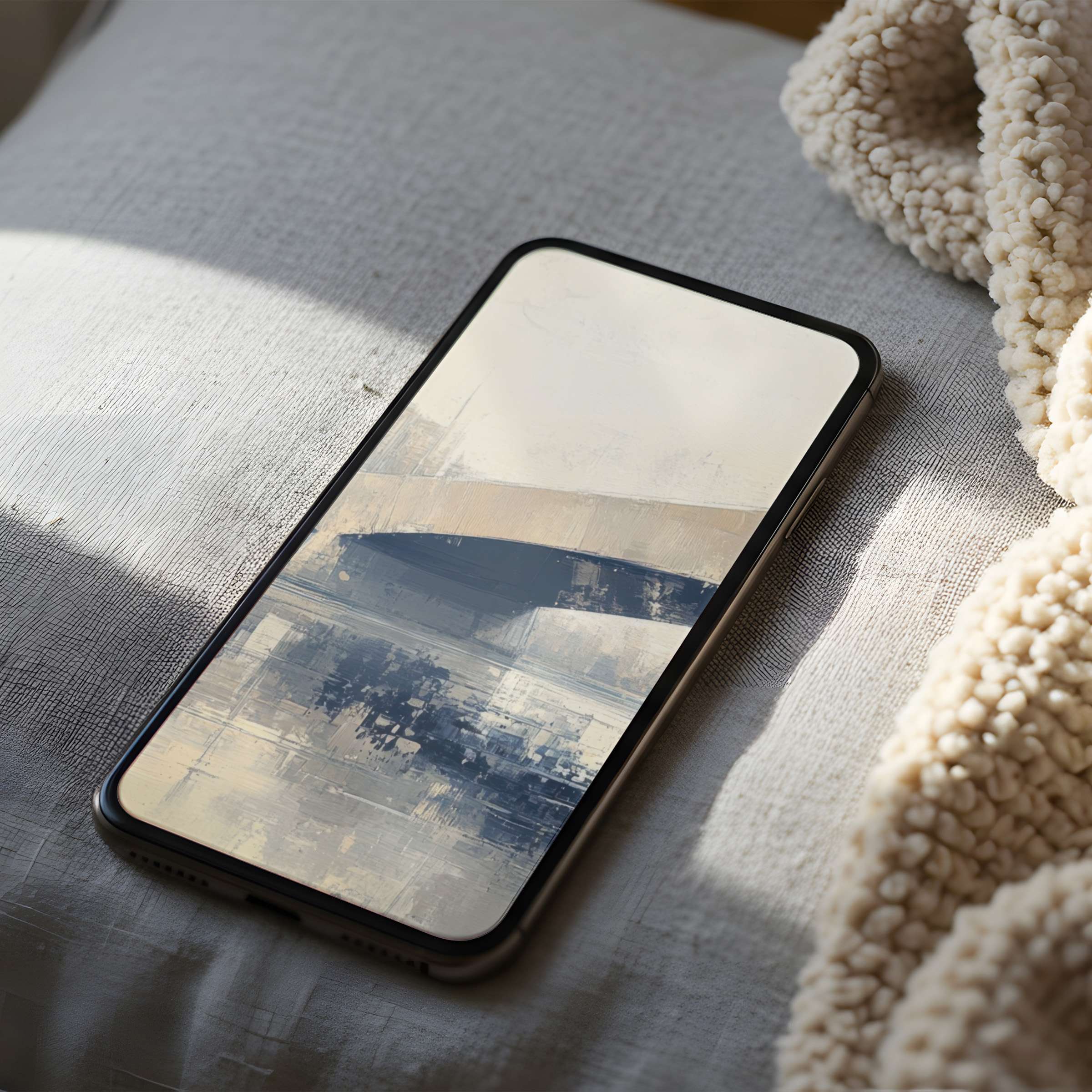 Elegant abstract phone wallpaper in soothing beige and navy tones perfect for iPhone and Android high resolution digital download