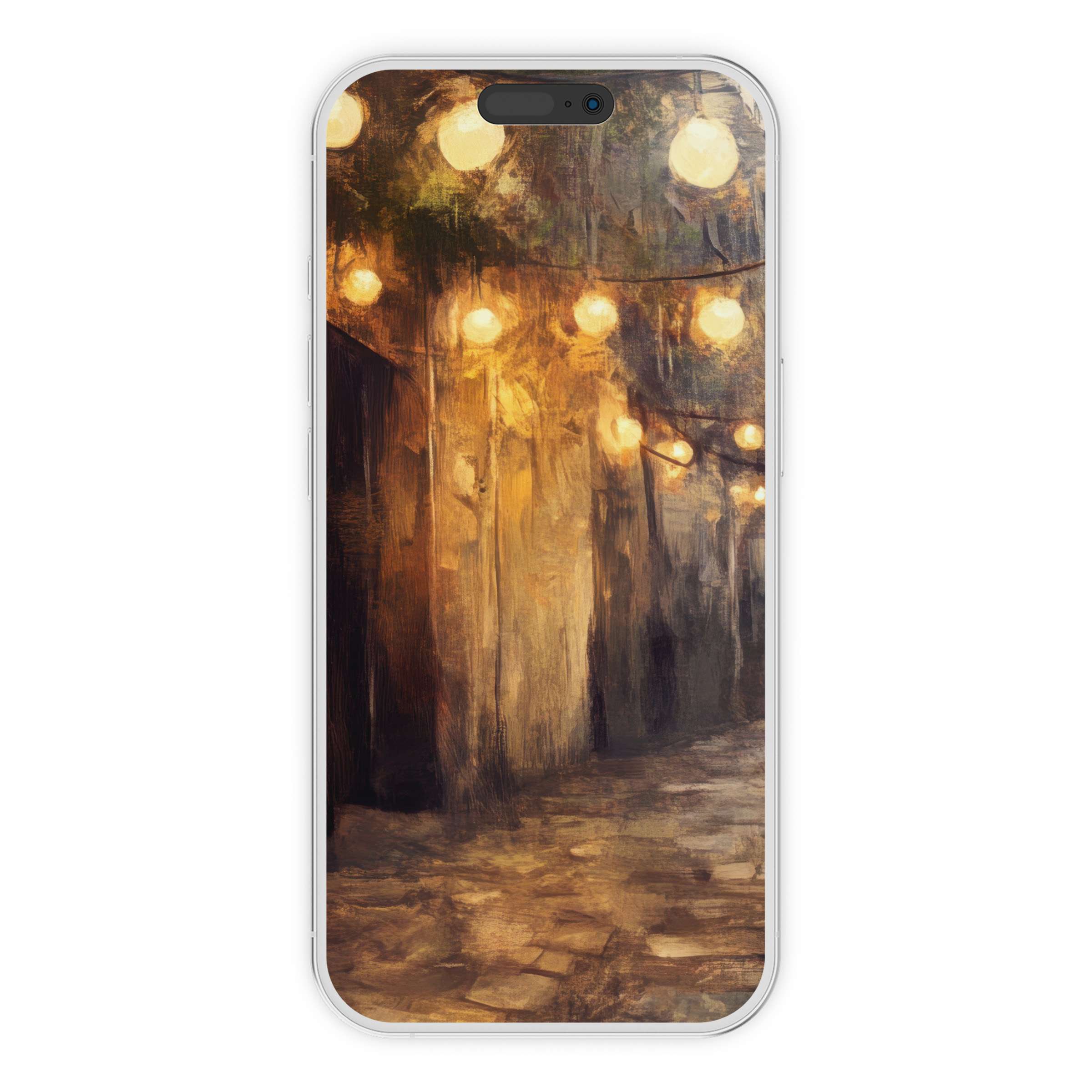 Warm, glowing urban art iPhone wallpaper digital download offers an elegant phone background with soft lights and textured hues