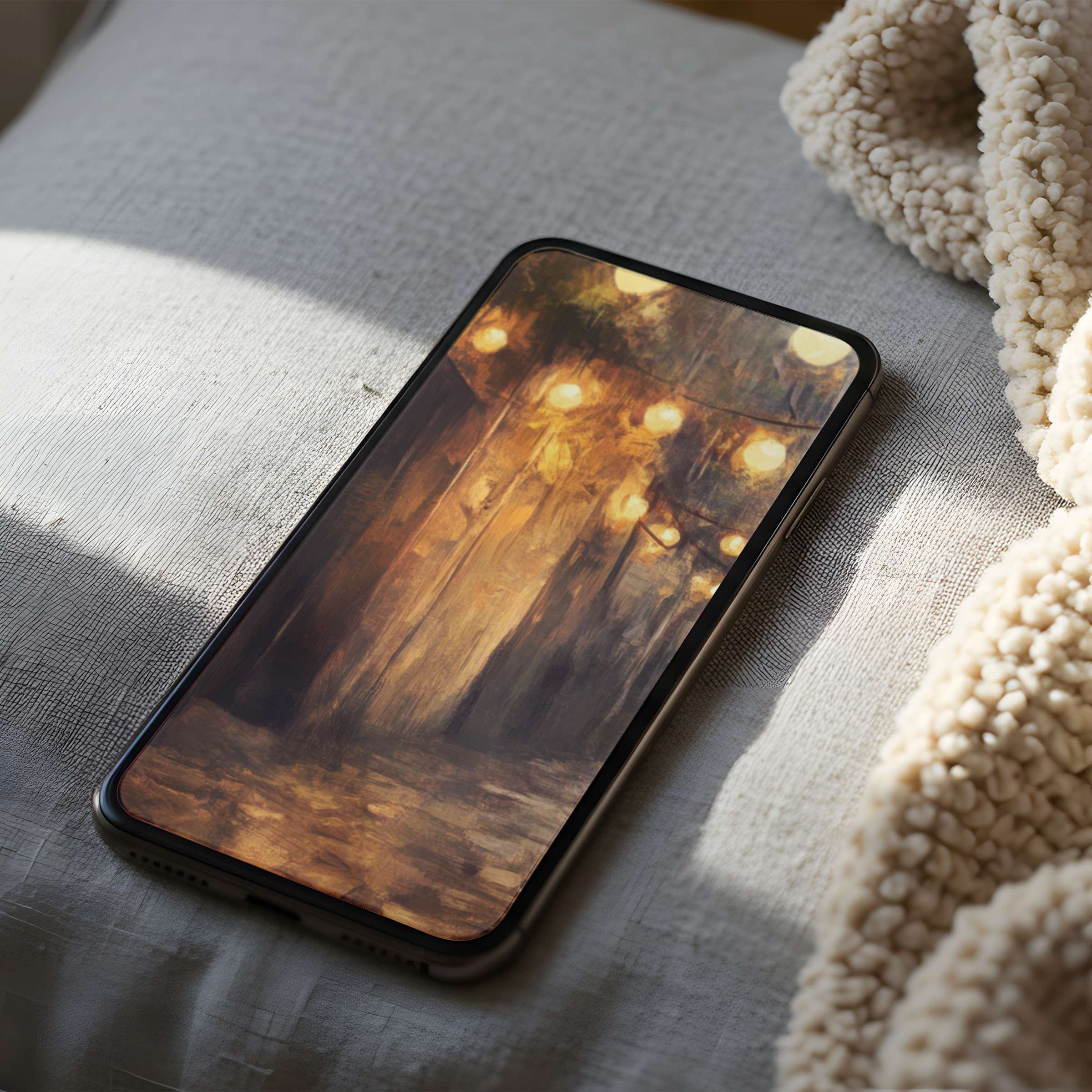 Elegant phone wallpaper featuring warm abstract lights, perfect for iPhone and Android; high resolution for a soothing ambiance download