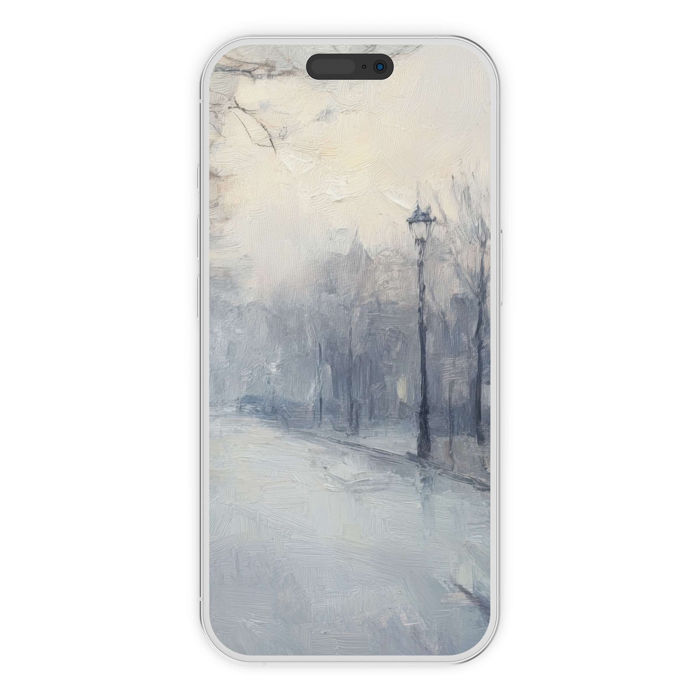 Urban art iPhone wallpaper with serene pastel street scene offers digital download for calming phone background artistry