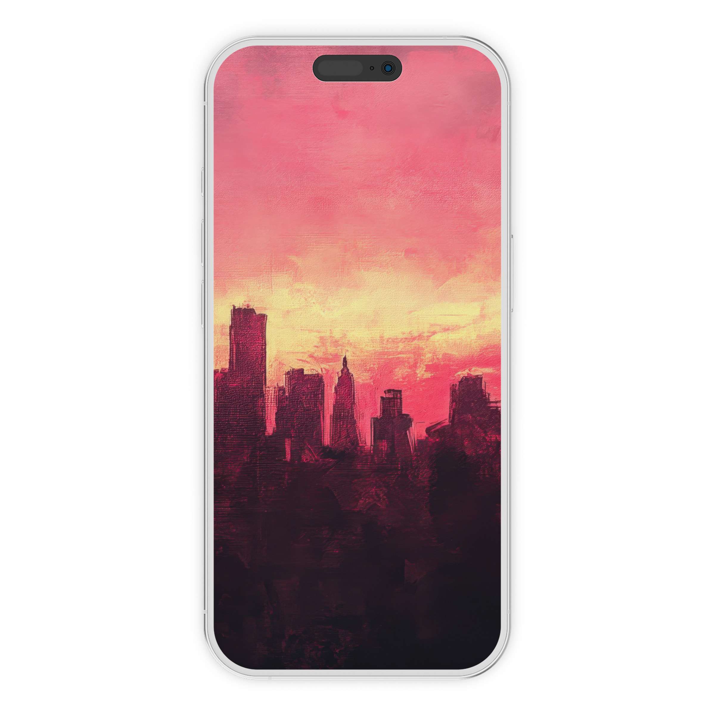 Urban art iPhone wallpaper featuring a pink and yellow skyline offers an inspiring phone background digital download for serenity seekers