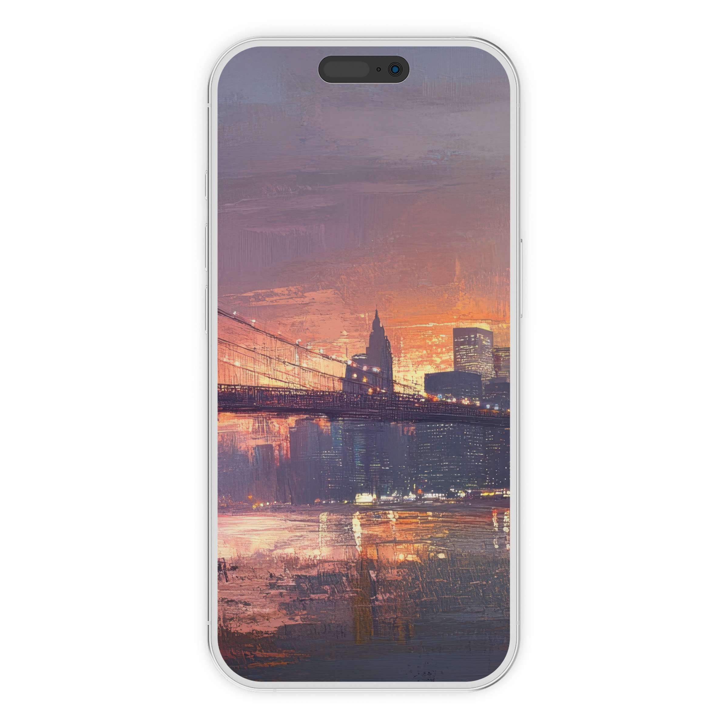 Elegant urban art iPhone wallpaper digital download captures a sunset skyline, offering a serene phone background for all devices