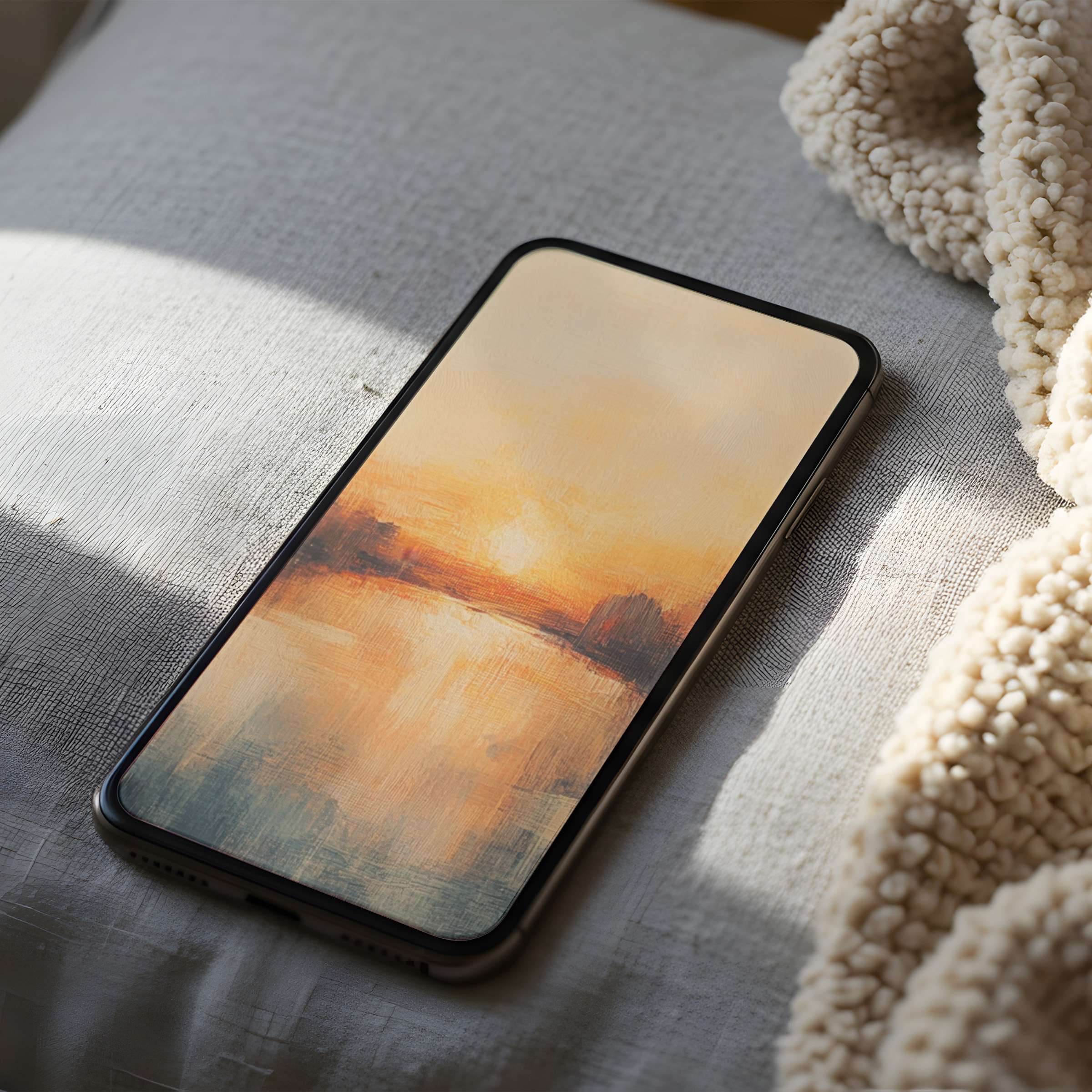 Tranquil sunset phone wallpaper in soft pastels, ideal for iPhone or Android, blending serene beauty with high-resolution elegance