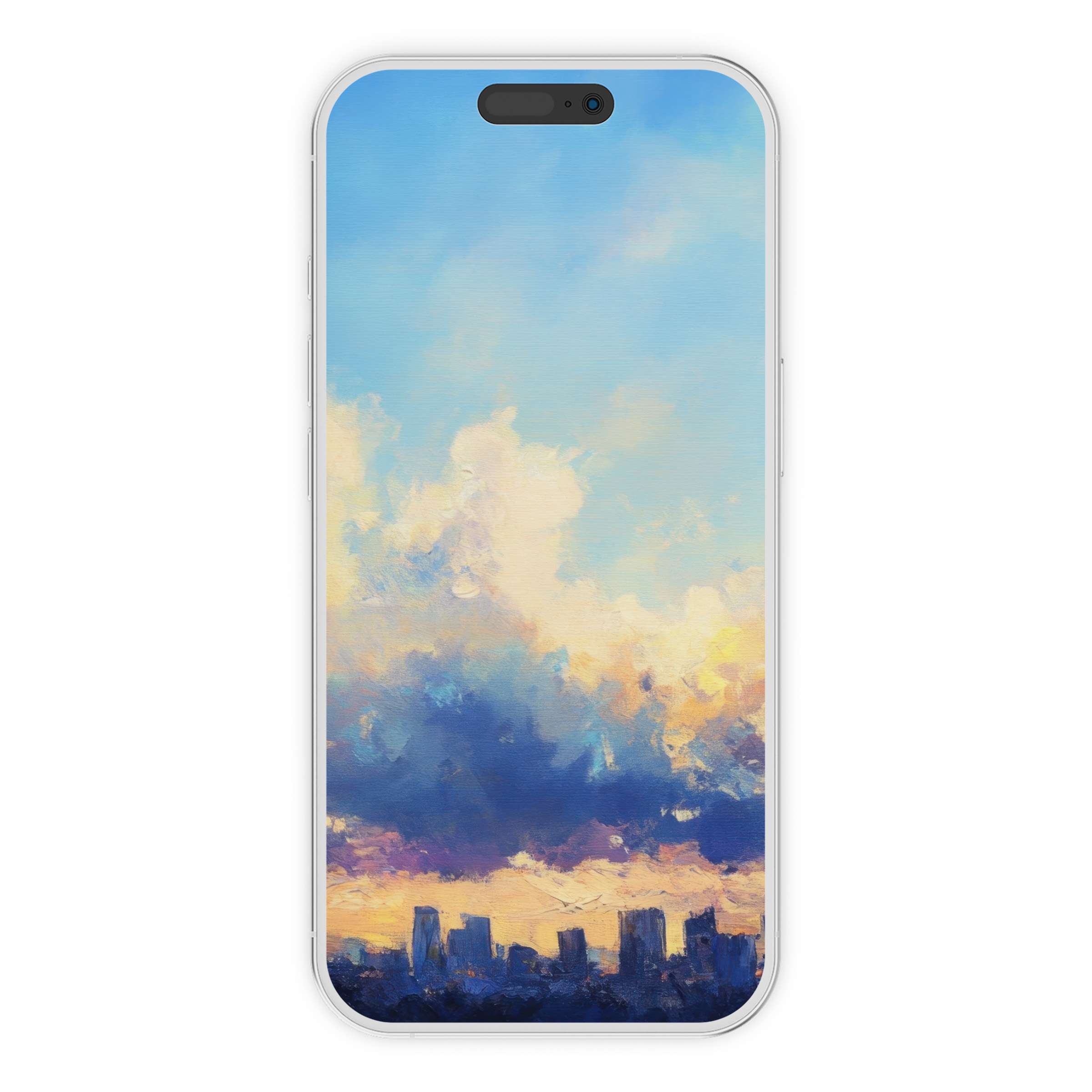 Urban art iPhone wallpaper features vibrant sunset skyline, offering a calming background for phone digital download elegance