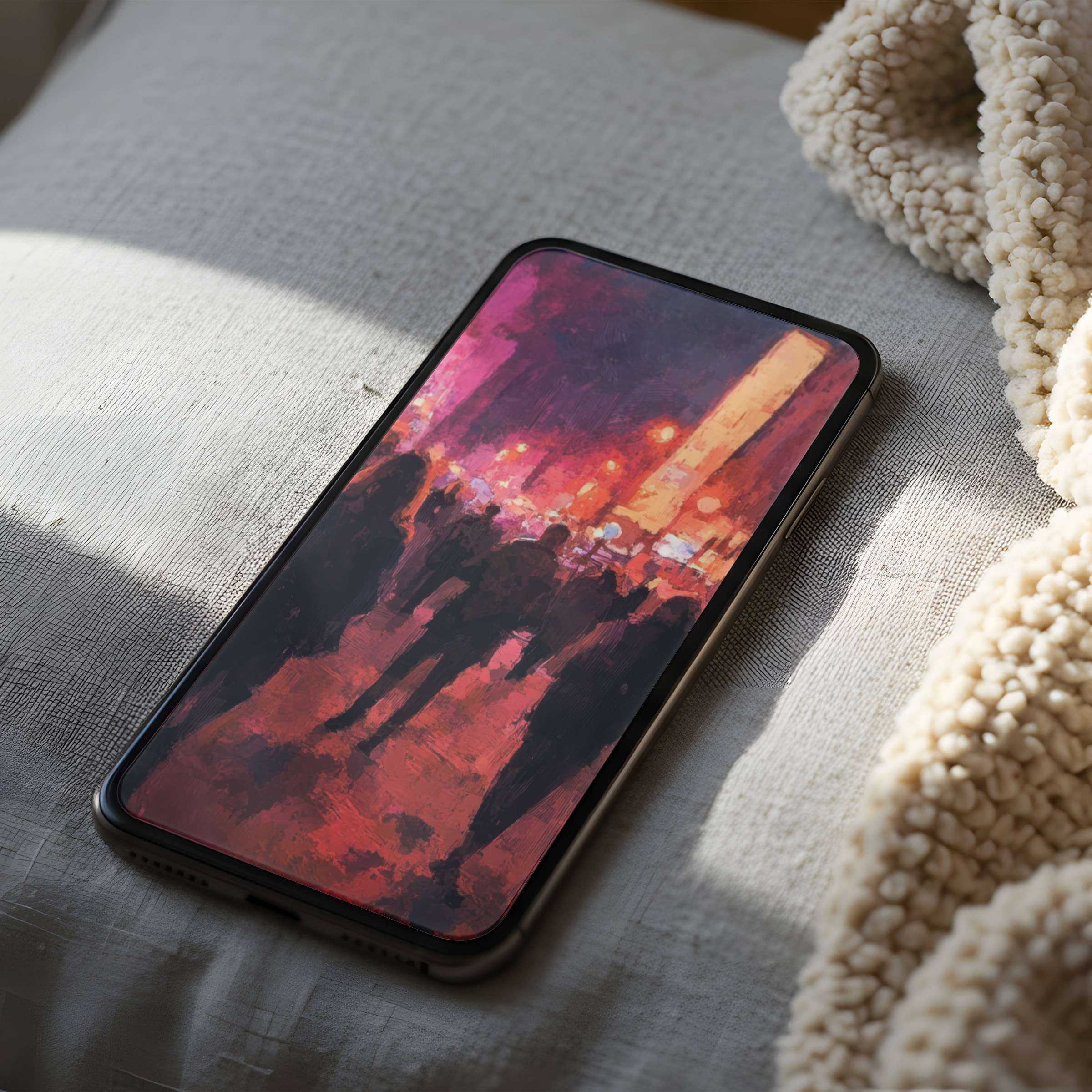 Elegant cityscape phone wallpaper in warm hues offers a calming high-resolution digital download suitable for iPhone and Android phones