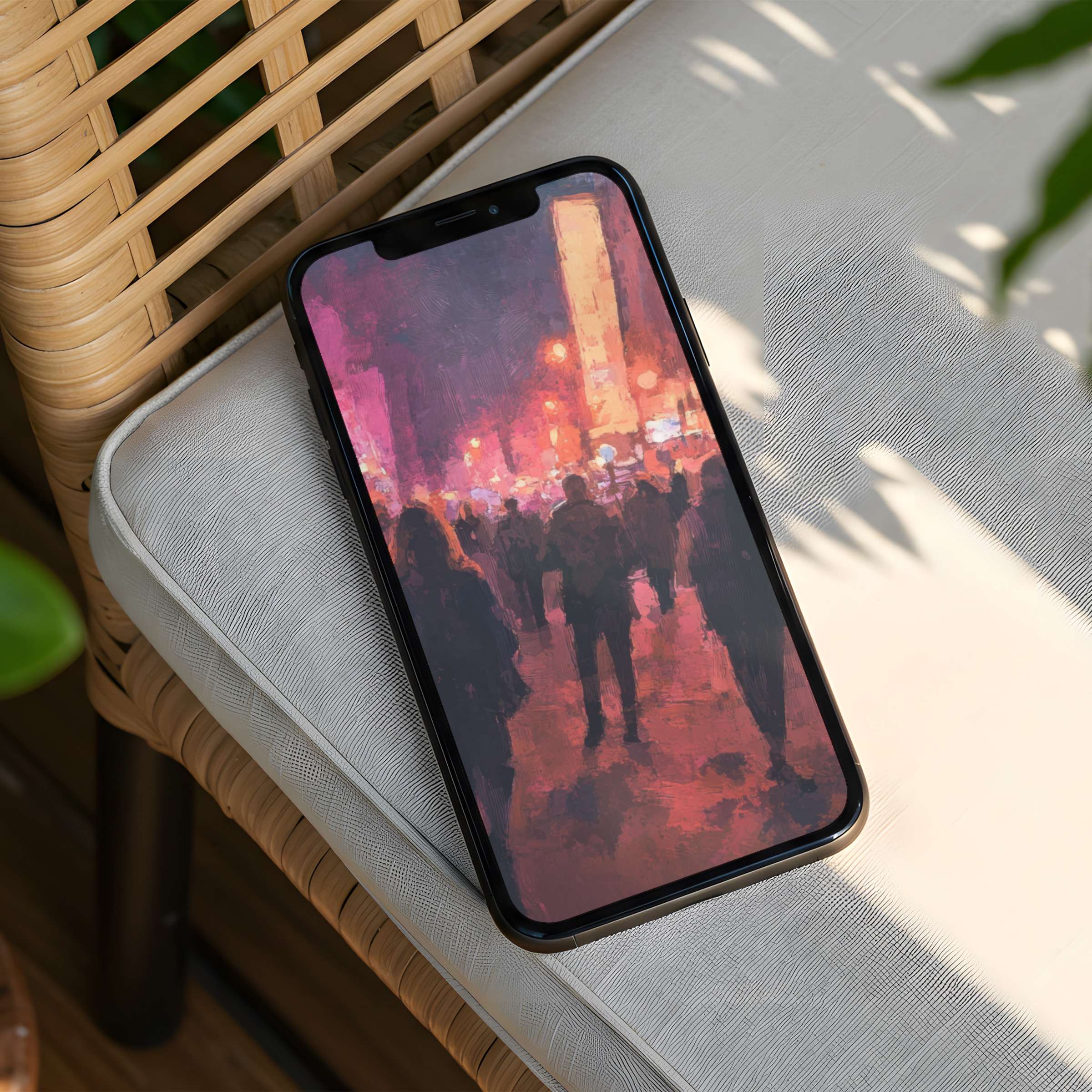 Elegant iPhone background with abstract cityscape in warm hues evokes calm and inspiration instant download for any phone