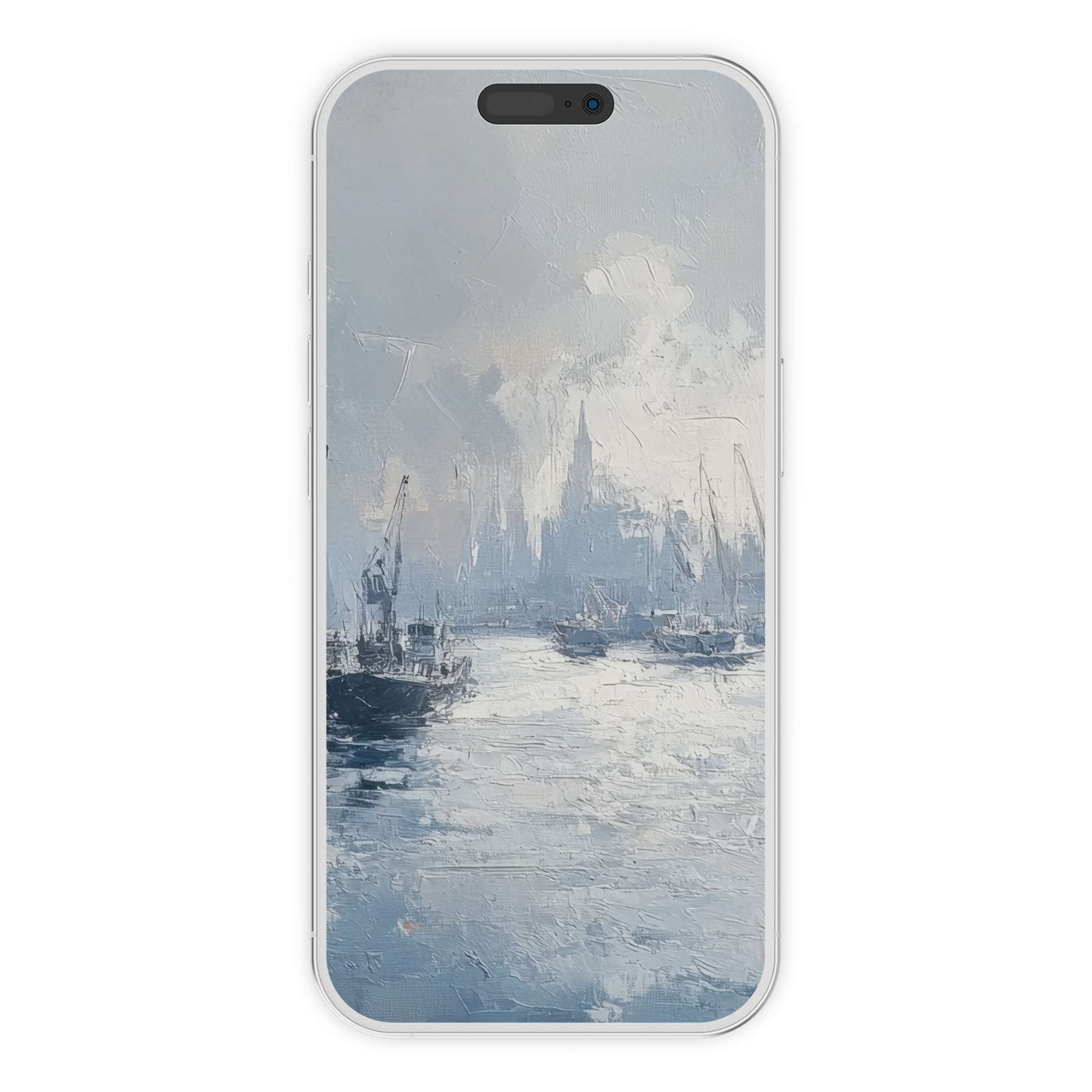 Elegant urban art iPhone wallpaper featuring calming blue seascape painting texture for phone backgrounds digital download available