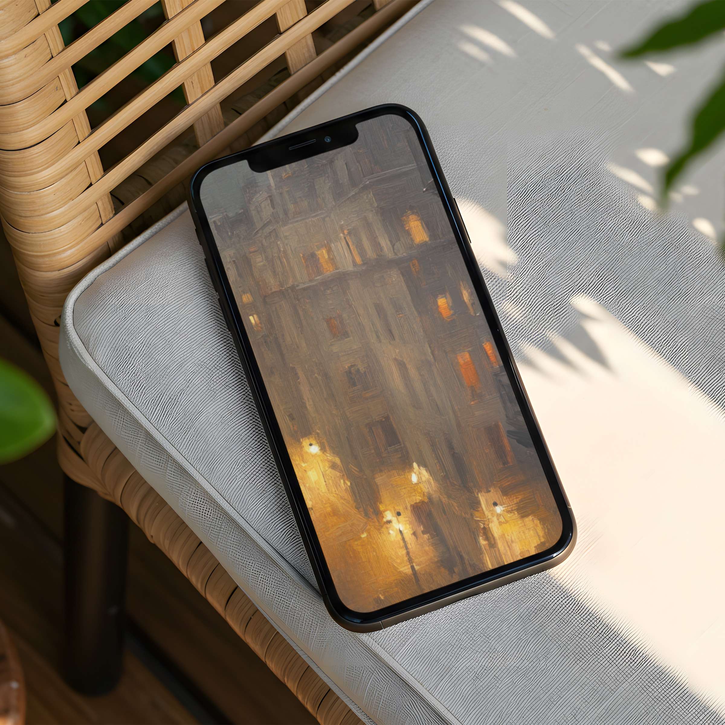 Elegant urban nightscape iPhone background with calm tones, perfect for phone customization and instant download, inspiring mindfulness