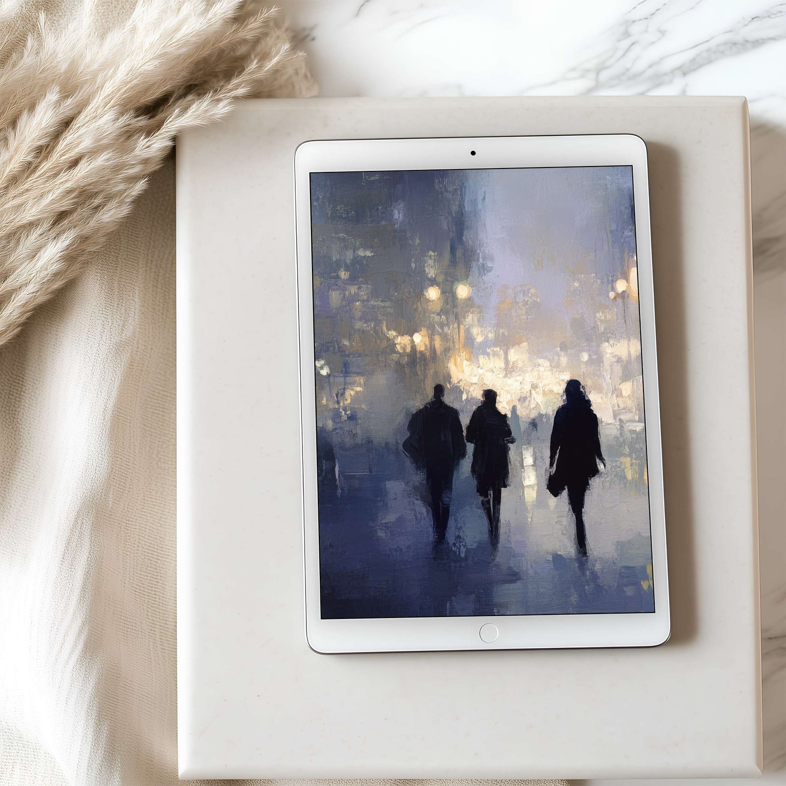 urban city lights iPad wallpaper with impressionist brushstrokes, elegant digital background for modern homes and stylish evening ambiance