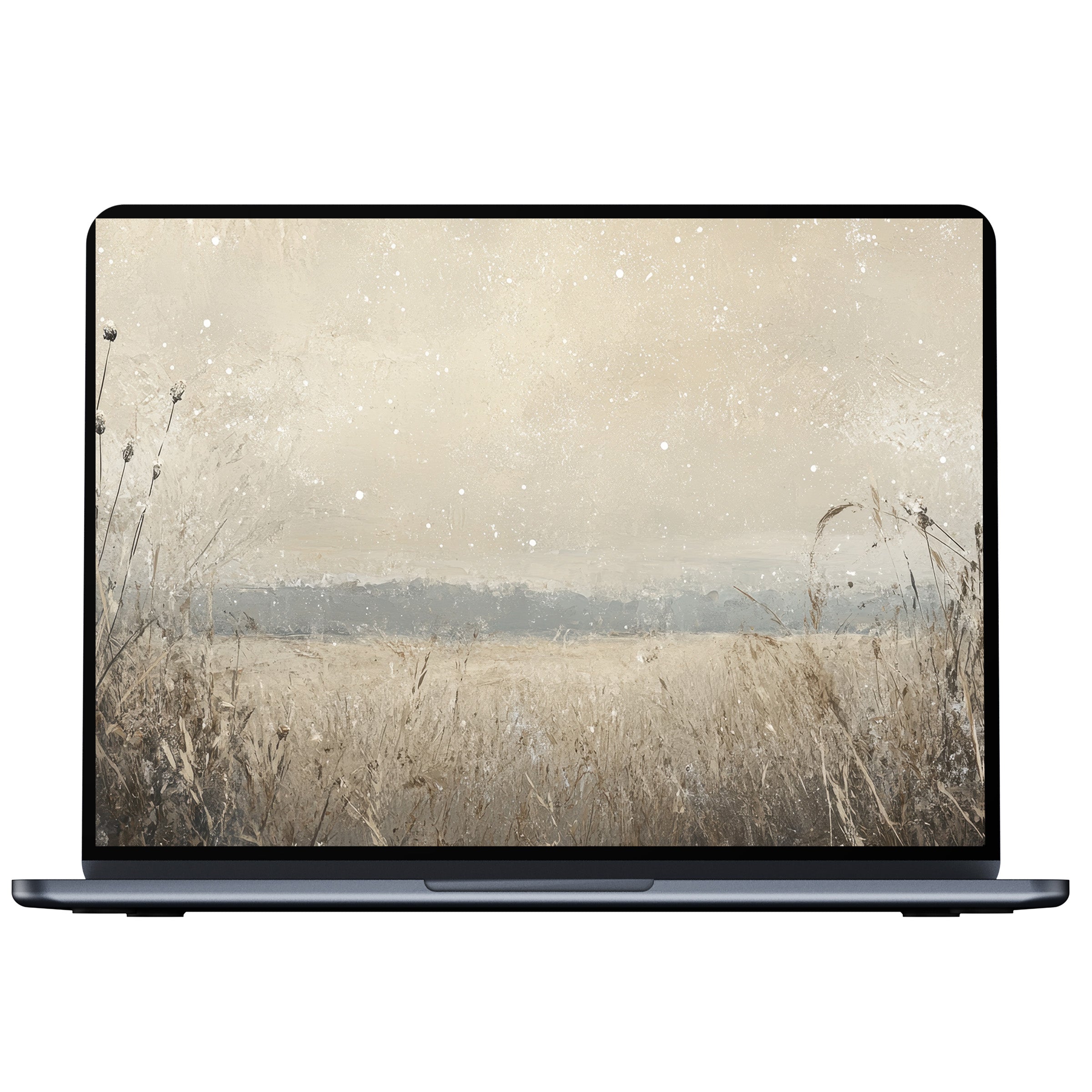 Vintage desktop wallpaper digital download offers serene elegance with soft neutral tones and textured fields for PC or laptop use