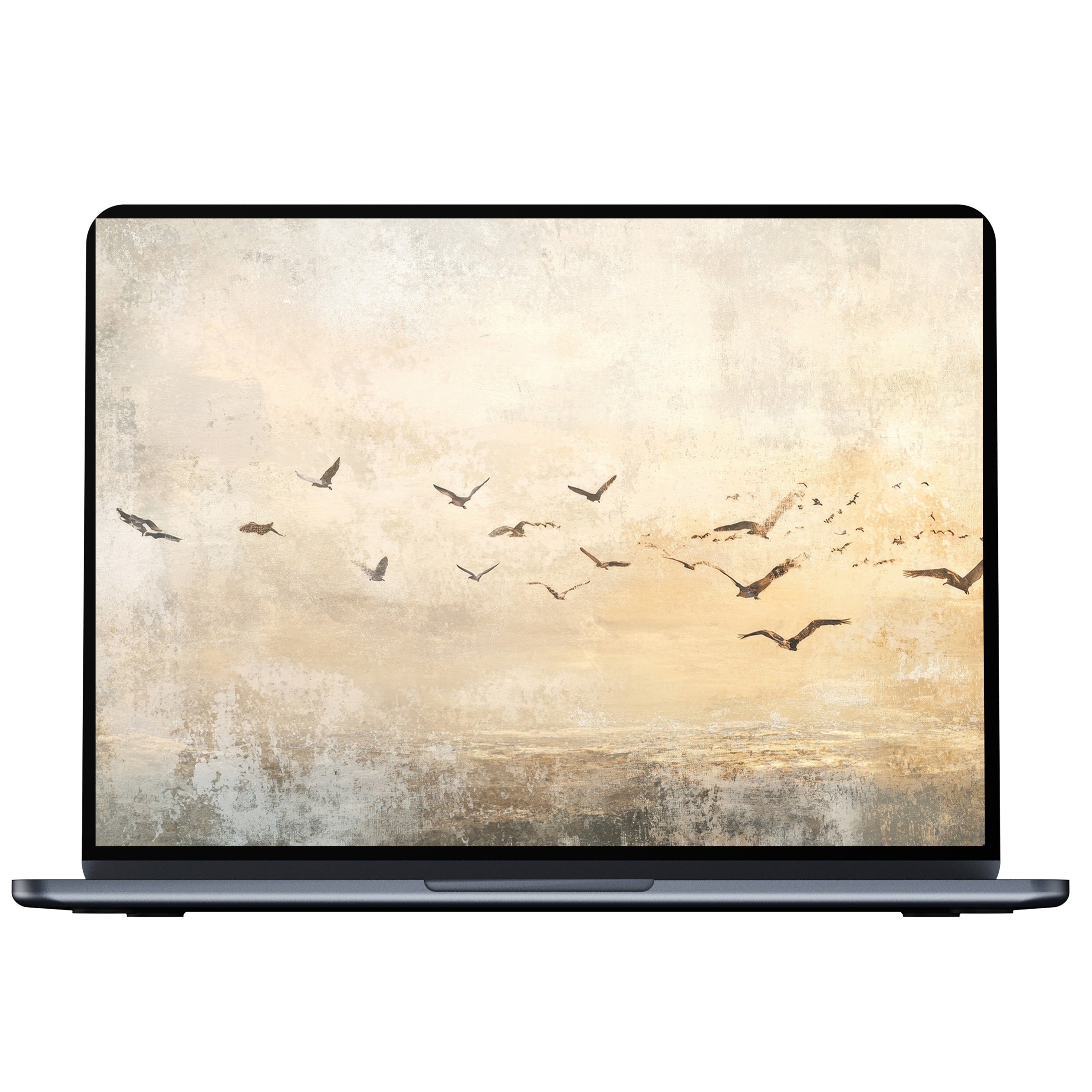 Vintage desktop wallpaper featuring birds in a serene sunset sky for digital download fits PC and laptop enhancing elegance and calm