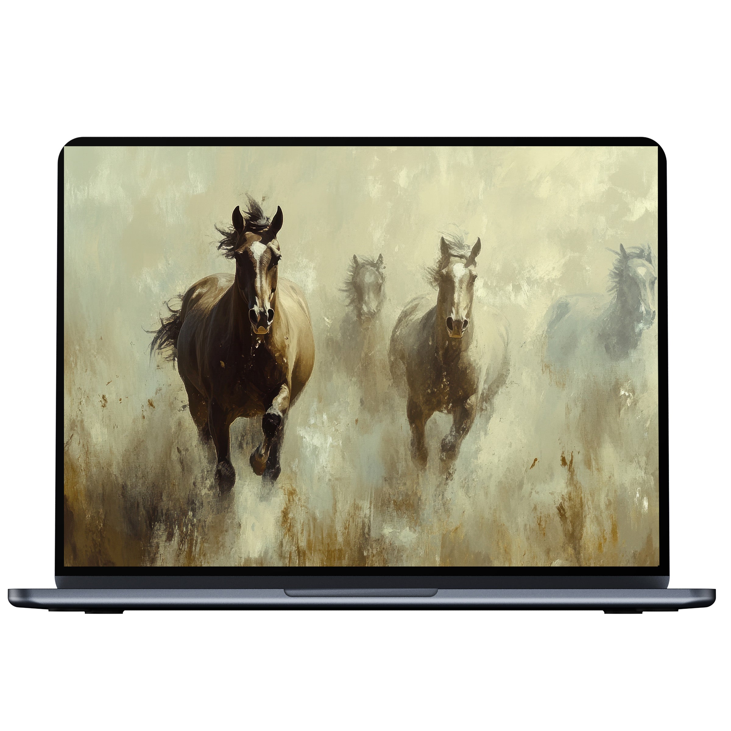 Vintage desktop wallpaper with a dynamic horse painting digital download for PC, laptop, or Mac evoking elegance and inspiration