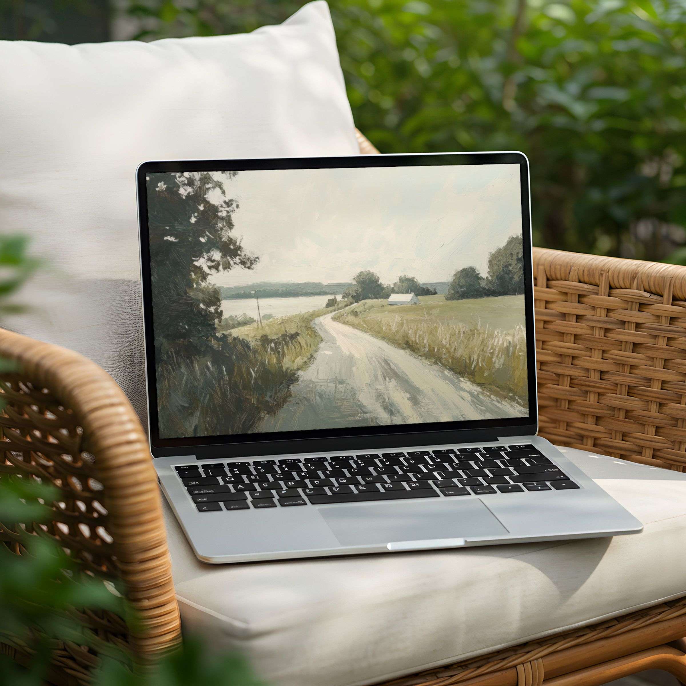 Tranquil country landscape desktop background for PC or Laptop instant download to inspire calm and elegant mindfulness