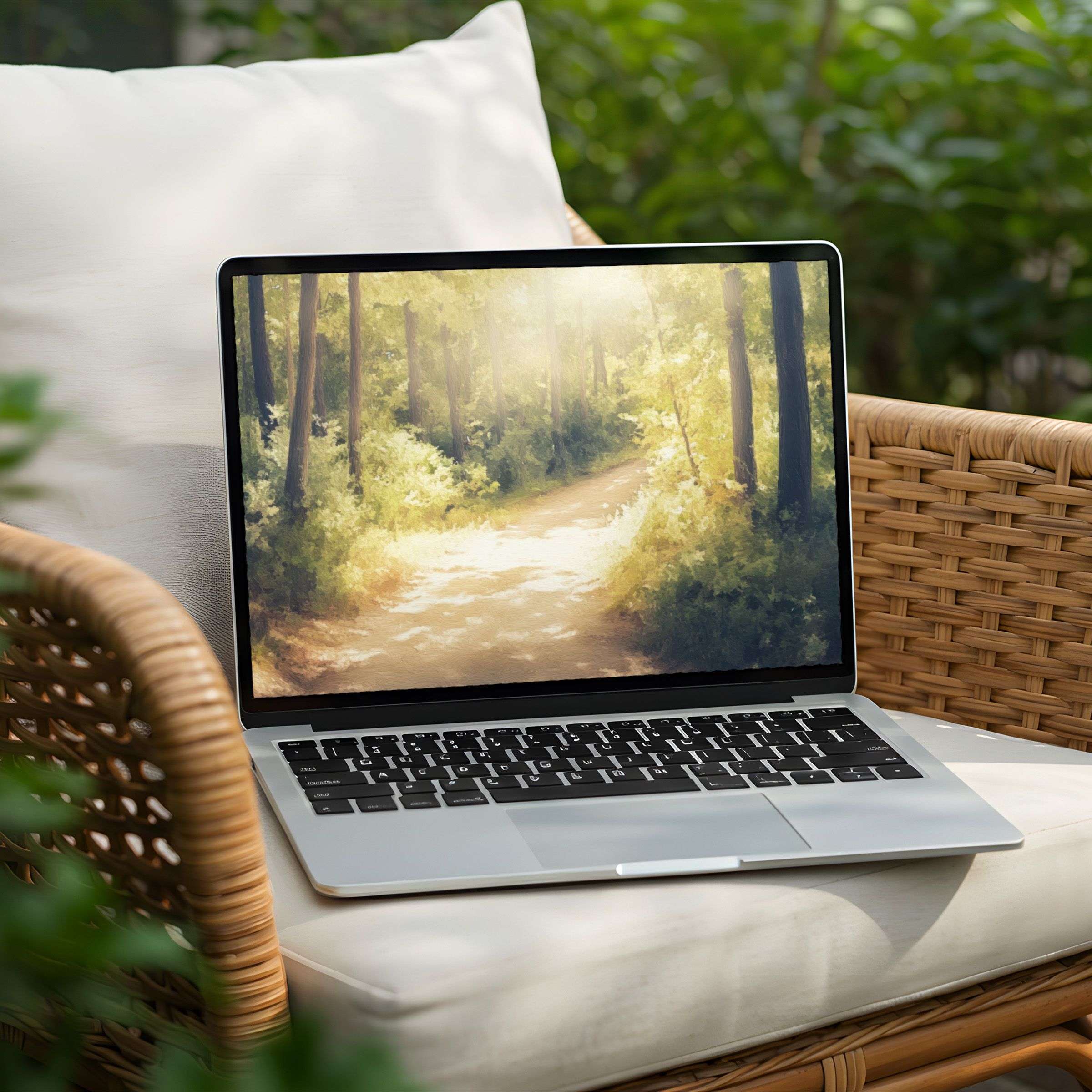 Calming forest path desktop background for PC and Laptop offering instant download for mindfulness and elegant design inspiration