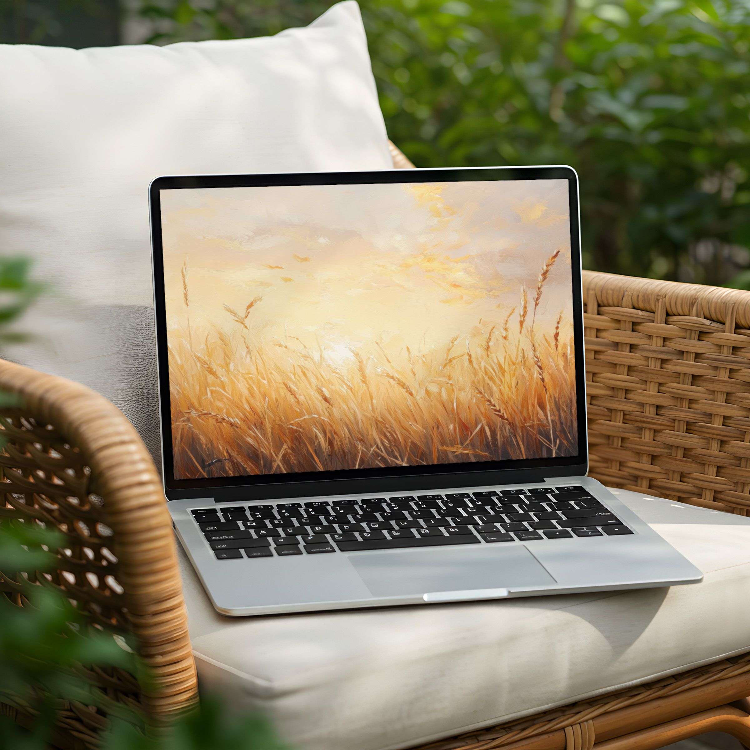 Elegant desktop background for PC and Laptop featuring a golden wheat field at sunset instant download to inspire calm and mindfulness