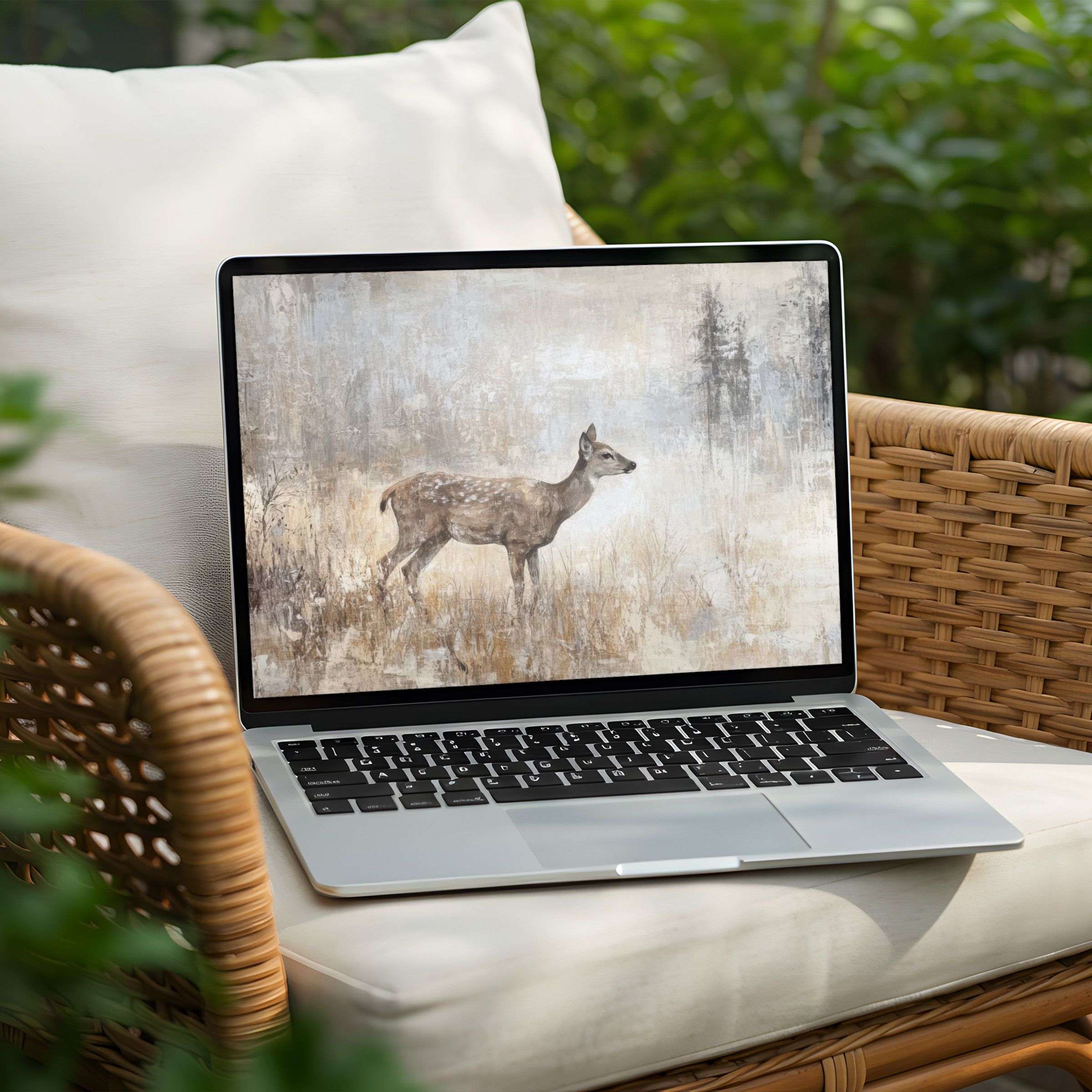 Elegant deer art desktop background for PC or laptop, available as an instant download to inspire calm and mindfulness in your space