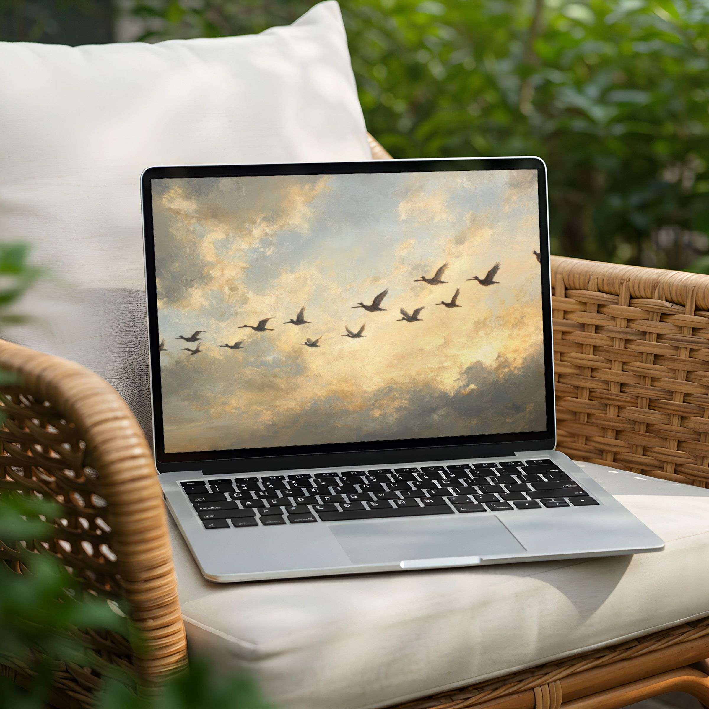 Elegant desktop background with serene sky and birds, perfect for PC or Laptop use, available as an instant download for mindful inspiration