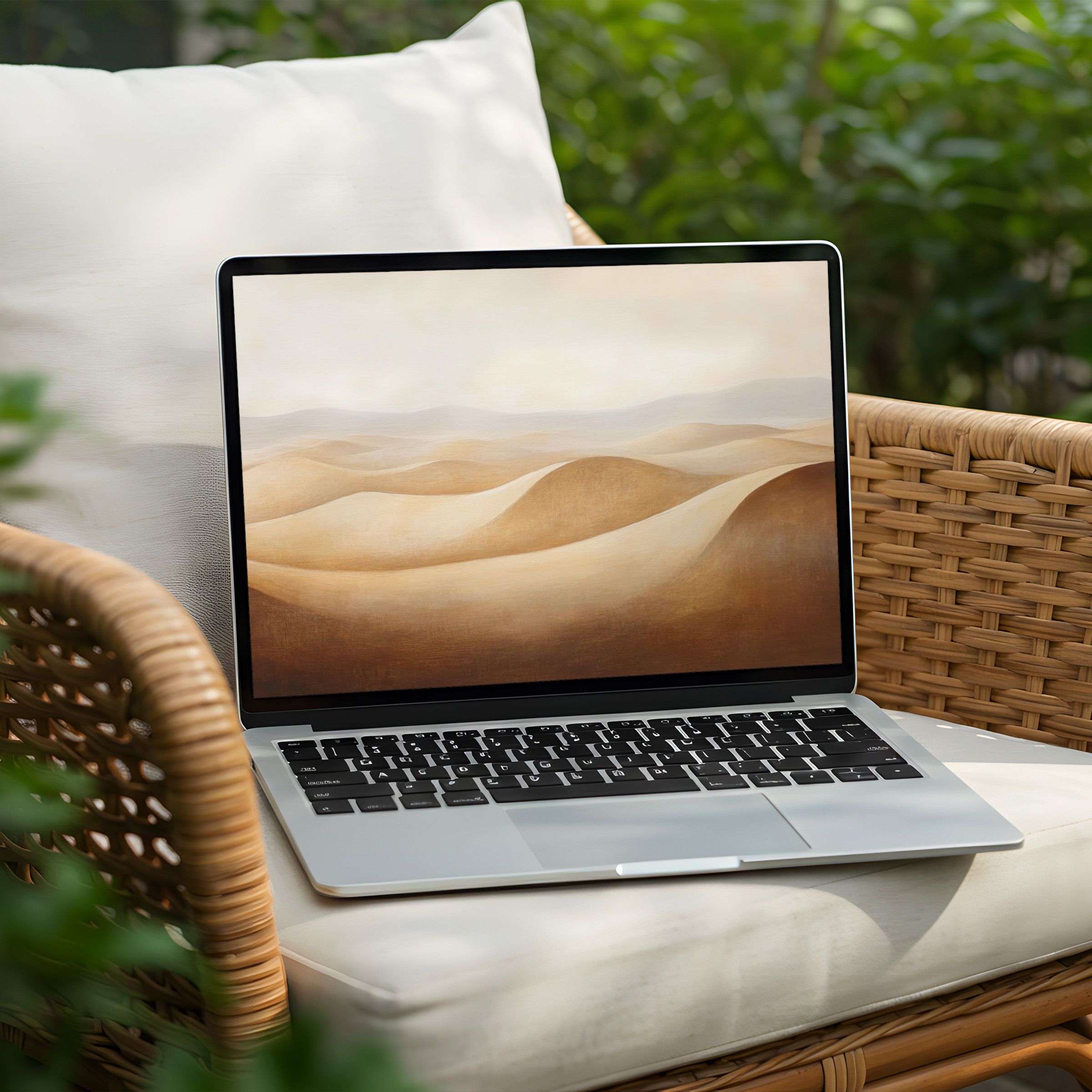 Elegant sand dune desktop background on a PC screen offers instant download for mindful inspiration on your laptop and tablet