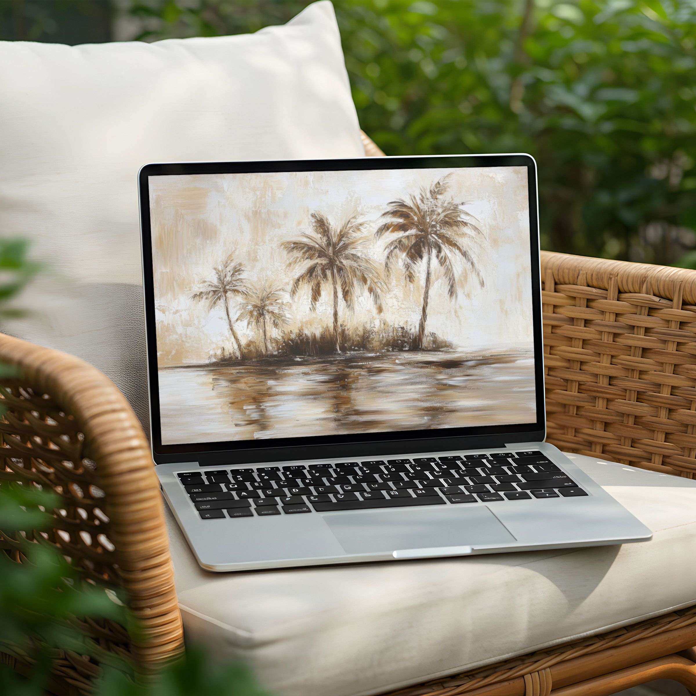 Serene palm tree desktop background for PC and laptop in soothing earthy tones instant download for mindful inspiration