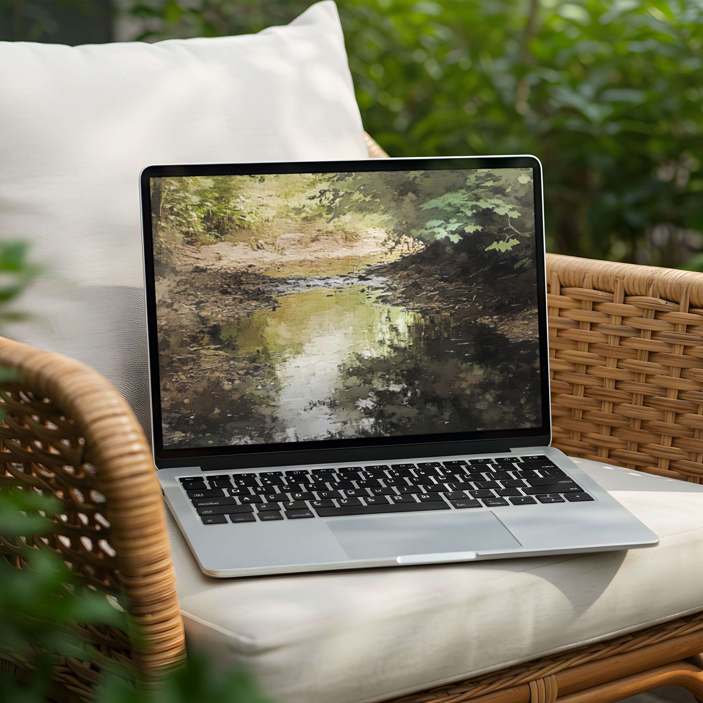 Elegant digital art showcasing a serene forest scene for your PC or laptop desktop background instant download for tranquil ambiance