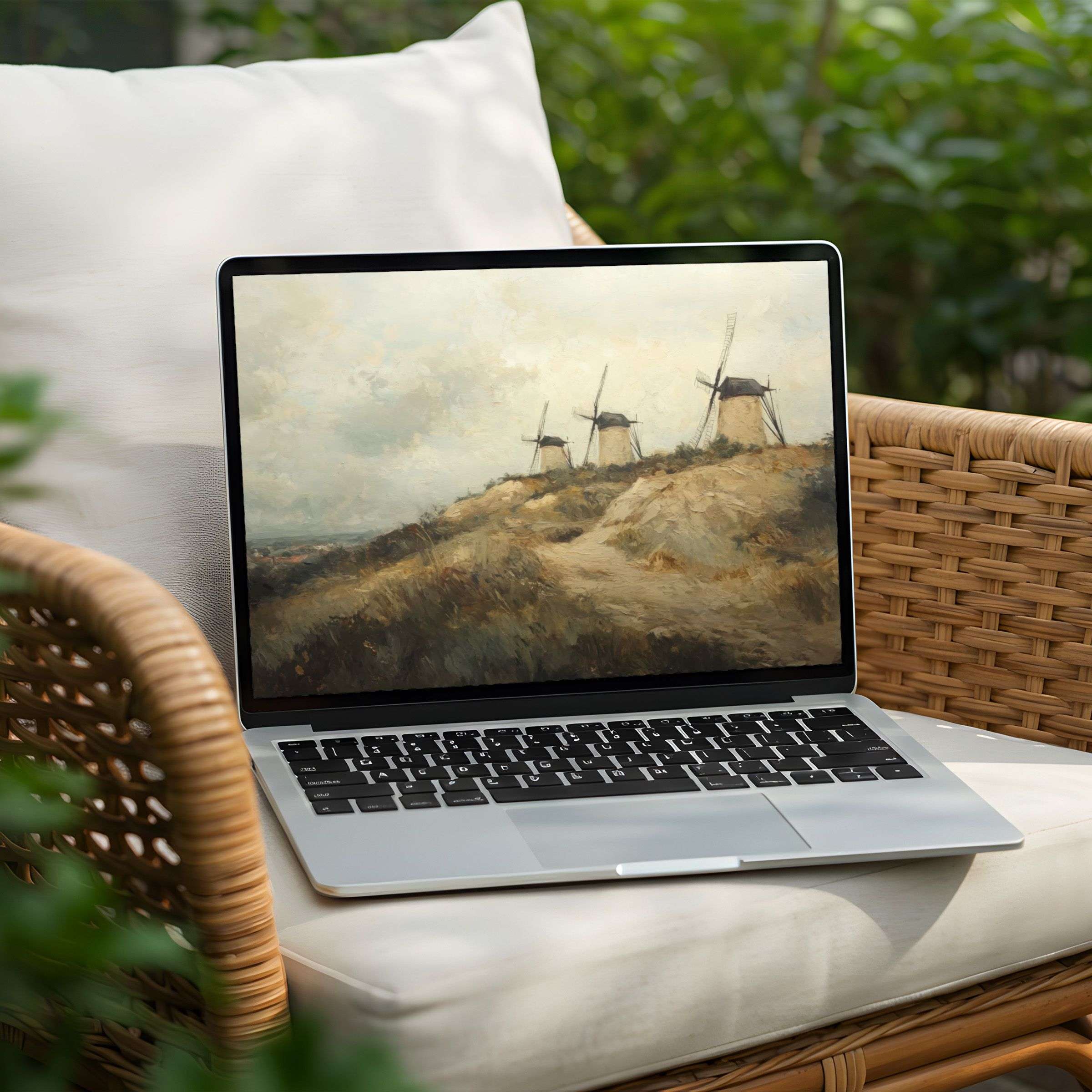 Calm your mind with an elegant windmill desktop background for PC or Laptop instant download for mindful inspiration