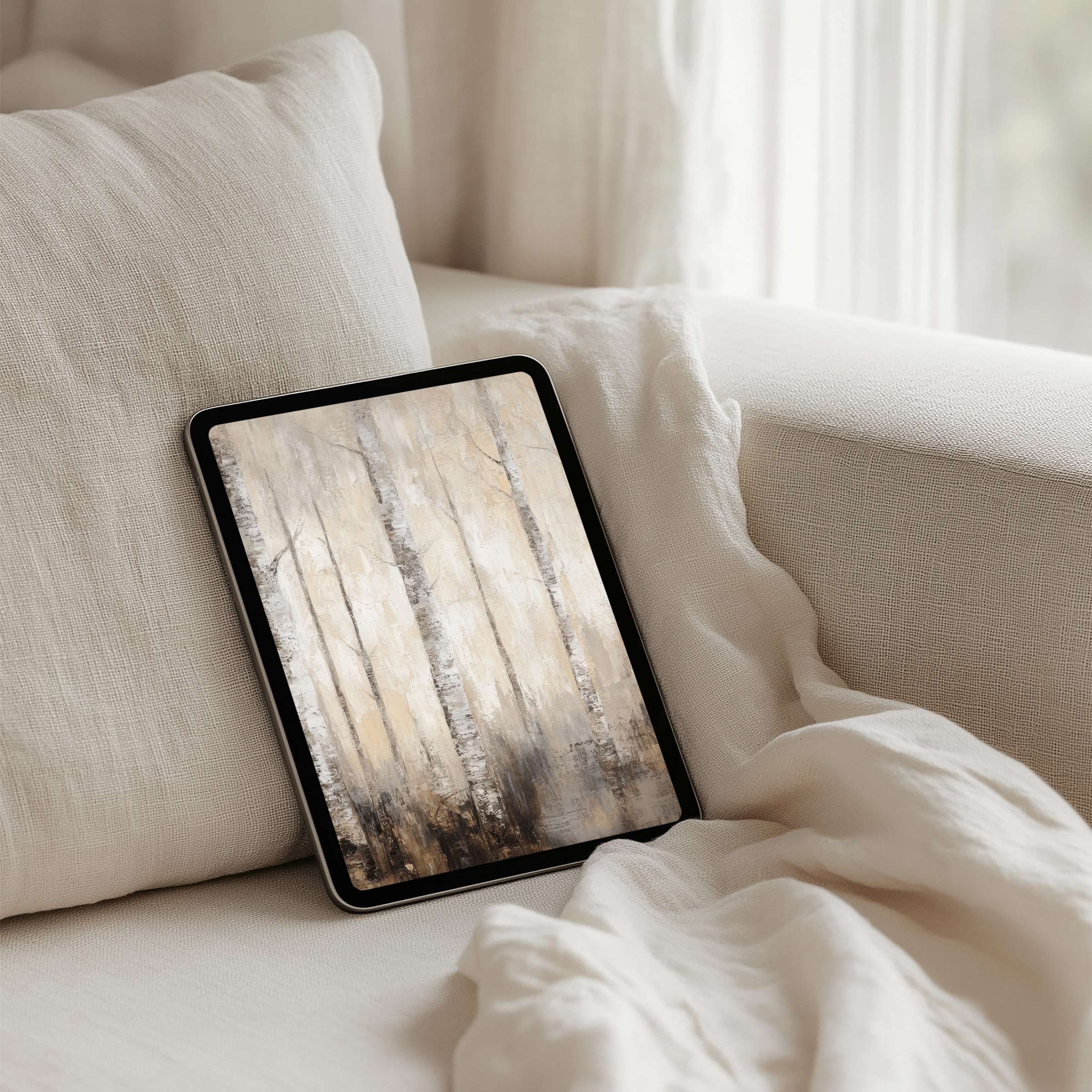 Serene forest-themed iPad background offers instant download for iPad and tablet users seeking calm elegance and mindful decor inspiration