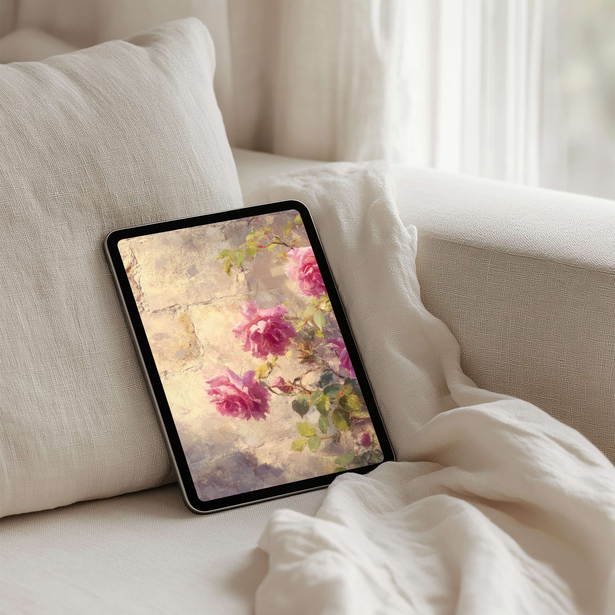 Elegant floral iPad background for instant download creates a calming, artistic atmosphere on tablets like Samsung and Android