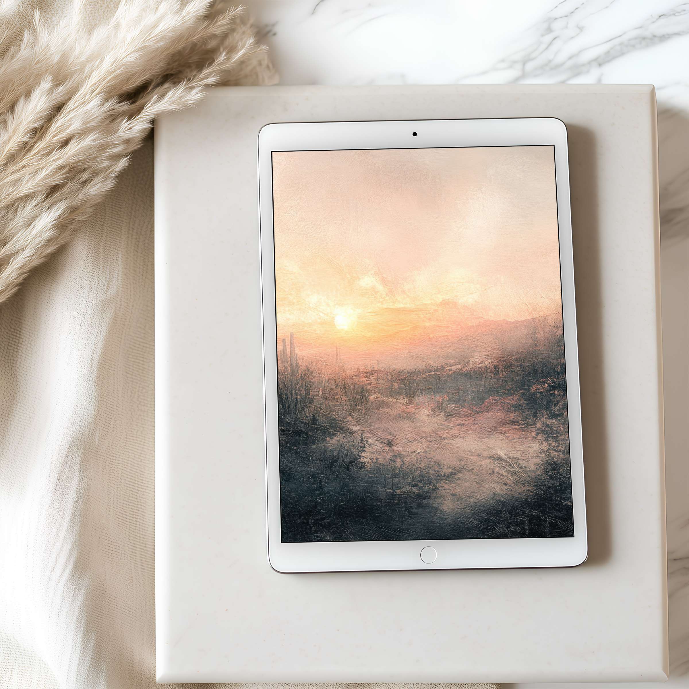 Elegant high-resolution tablet wallpaper featuring a serene sunset landscape, ideal for iPad or Android, offering calm and style