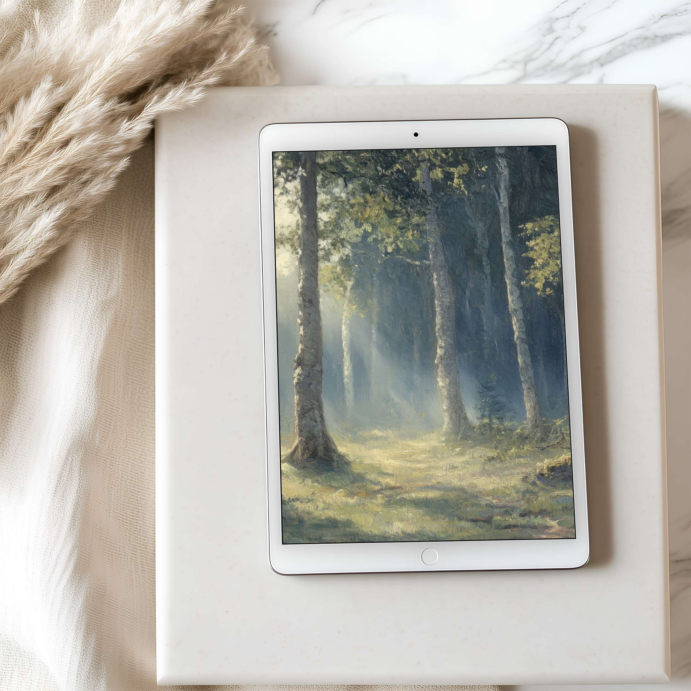 Elegant forest-themed tablet wallpaper in high resolution adds calming beauty to your iPad with a sustainable digital download option