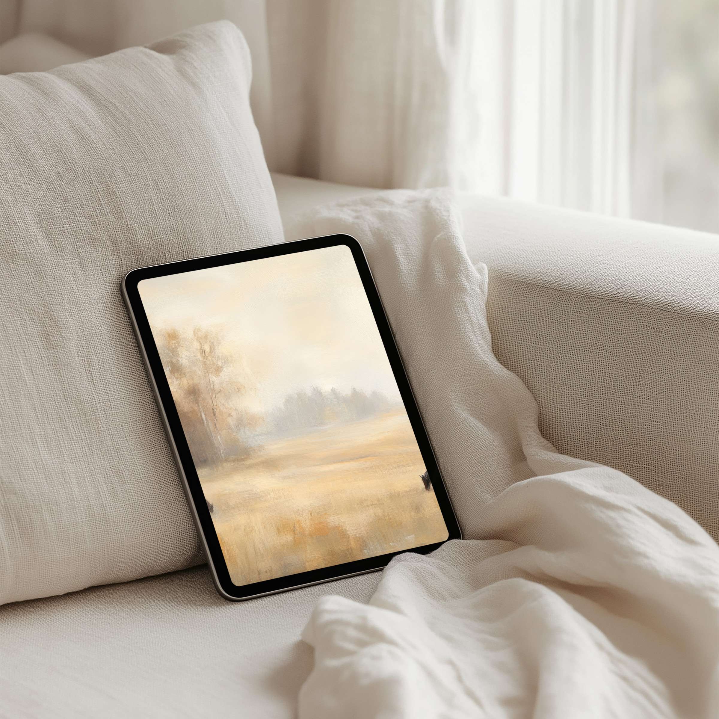 Elegant iPad background in soft earth tones, perfect for mindful living, fits any tablet, instant download for serene inspiration