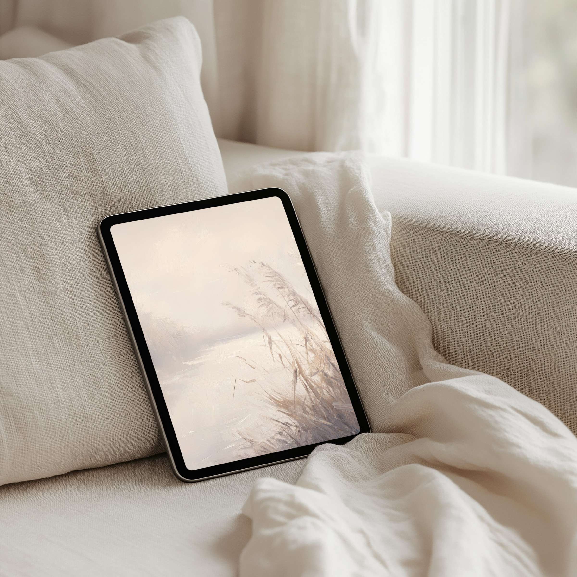 Serene iPad background of soft beige grasses for instant download fits all tablets inspiring calm elegance in your digital space