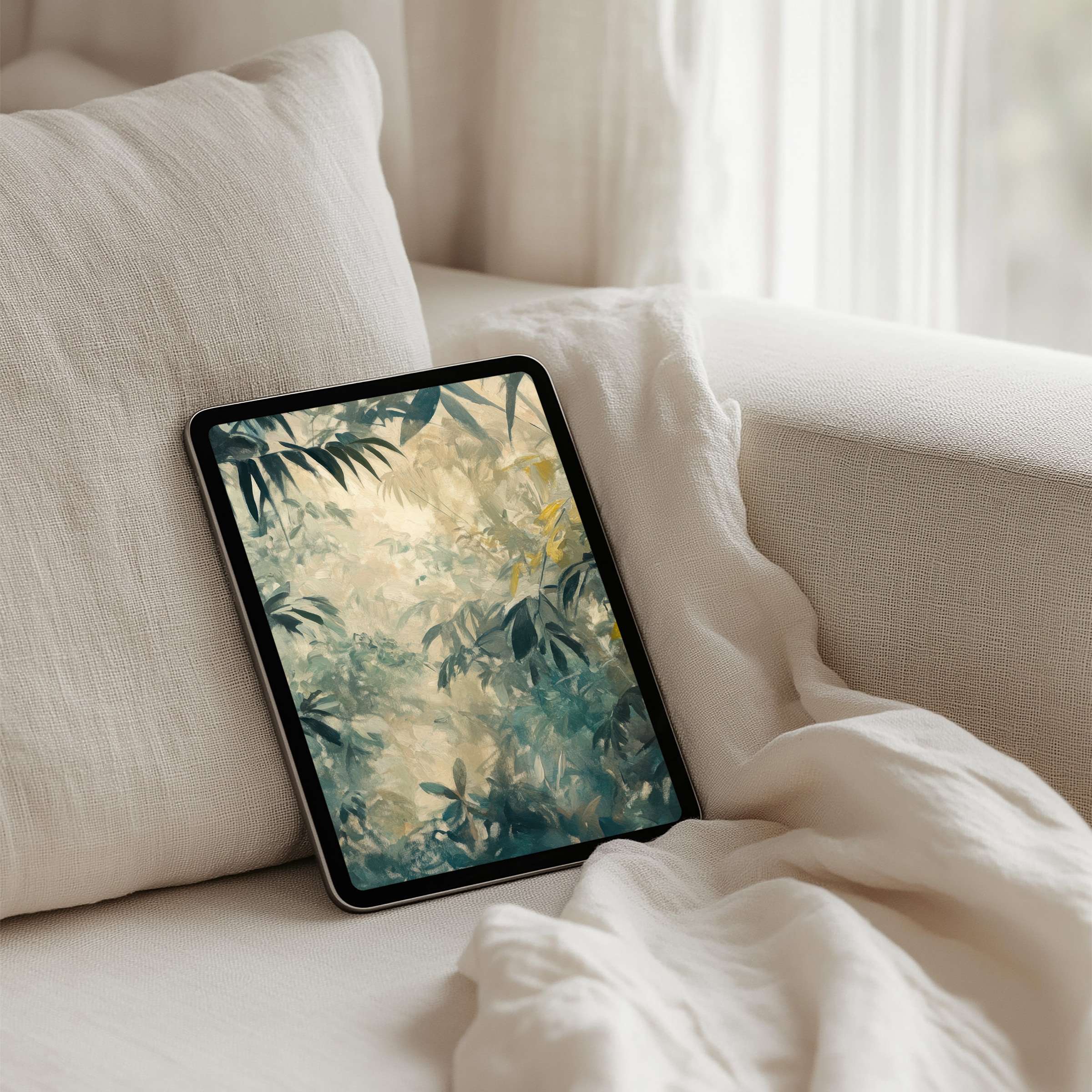 Serene forest-themed iPad background for instant download, ideal for tablets, adding elegance and calm to any digital device