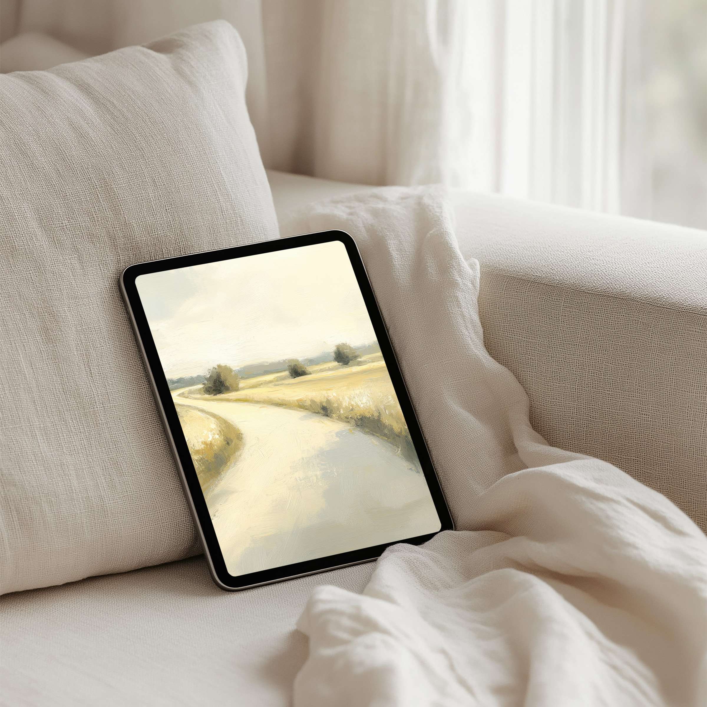Elegant iPad background with serene landscape art, perfect for instant download to elevate any tablet Experience calm inspiration