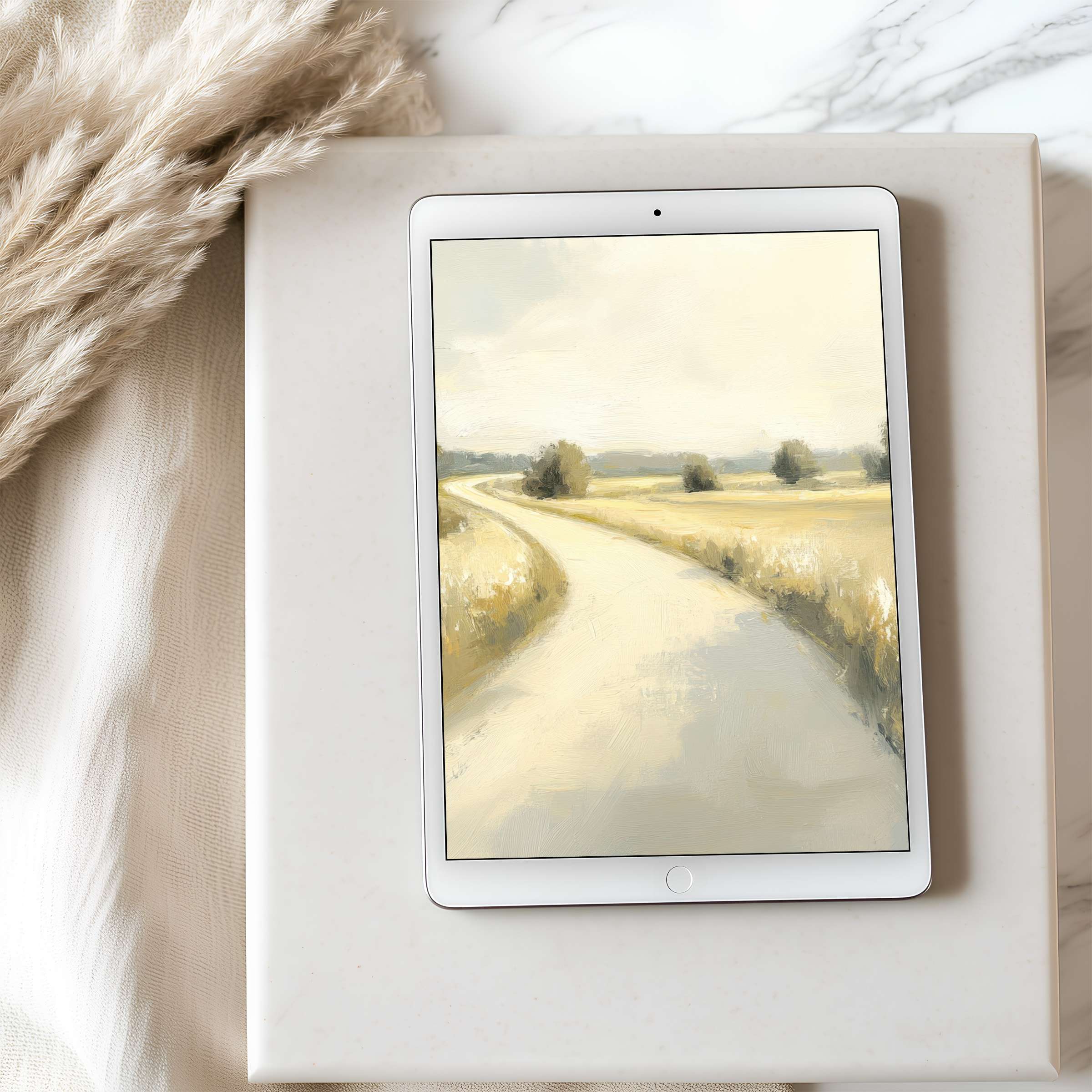 Elegant tablet wallpaper featuring a serene landscape in soft earth tones perfect for iPad high resolution digital download