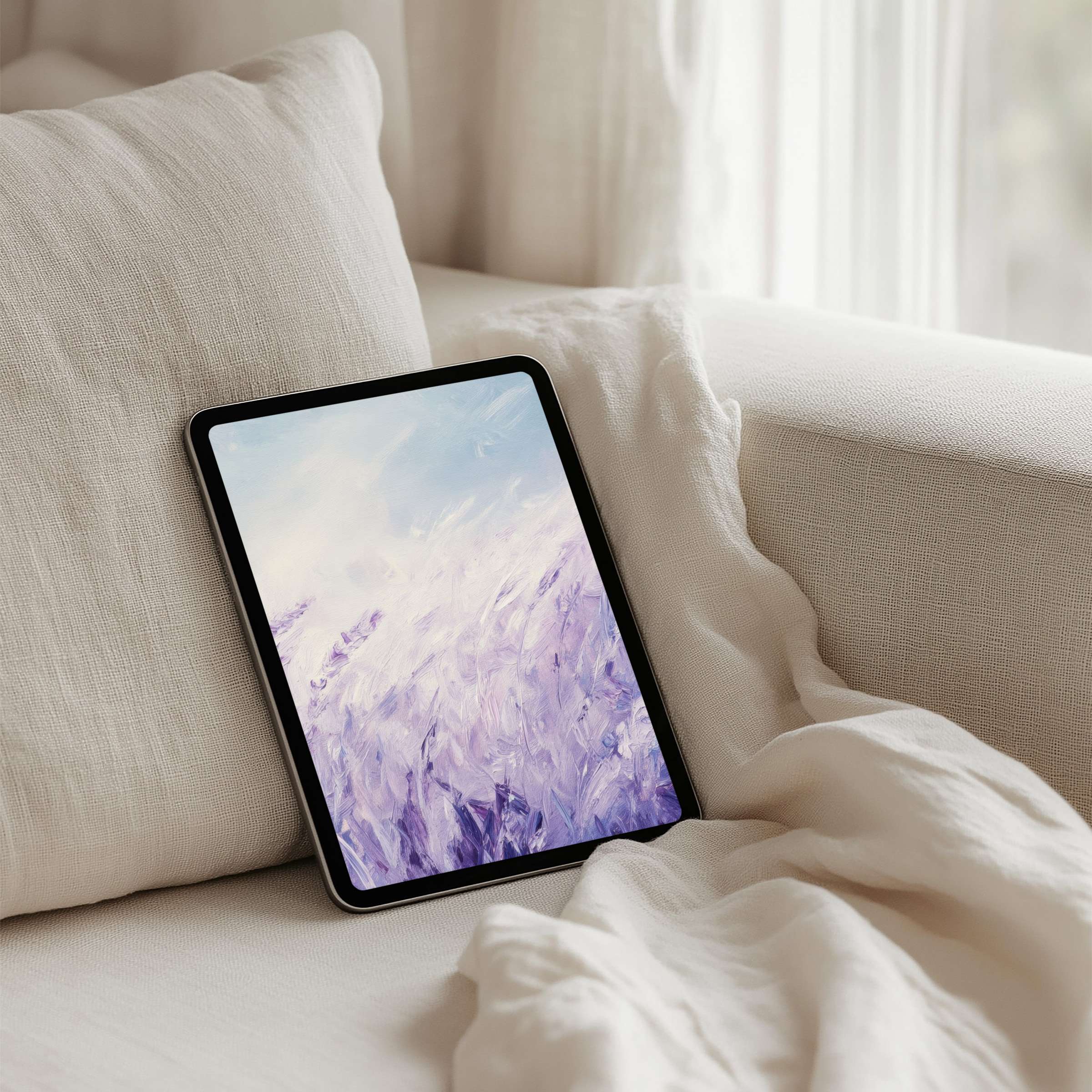 Elegant iPad background featuring serene purple hues for instant download fits any tablet inspiring calm and mindful aesthetics
