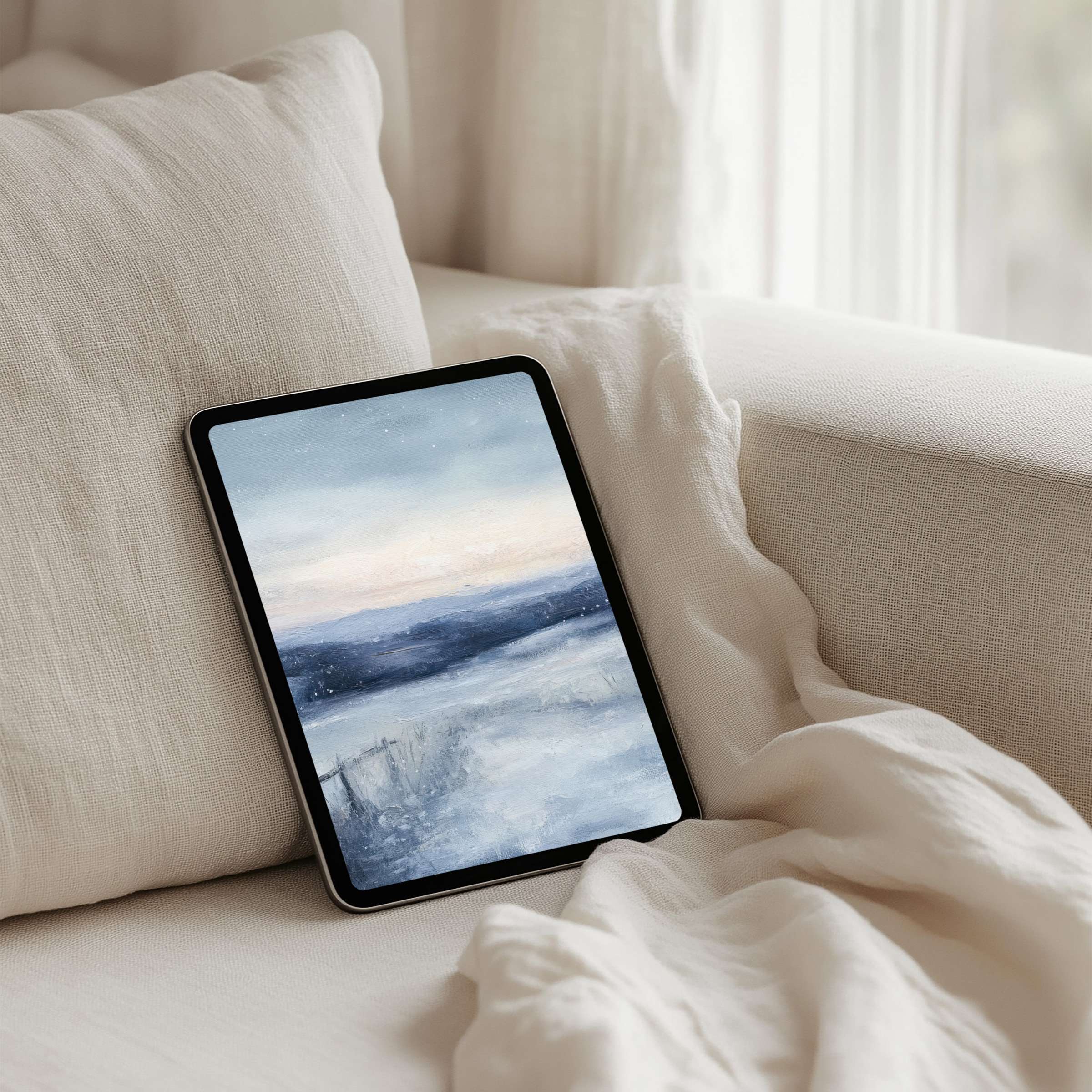 Elegant iPad background featuring serene abstract landscape in soft pastels perfect for instant download to elevate tablet aesthetics