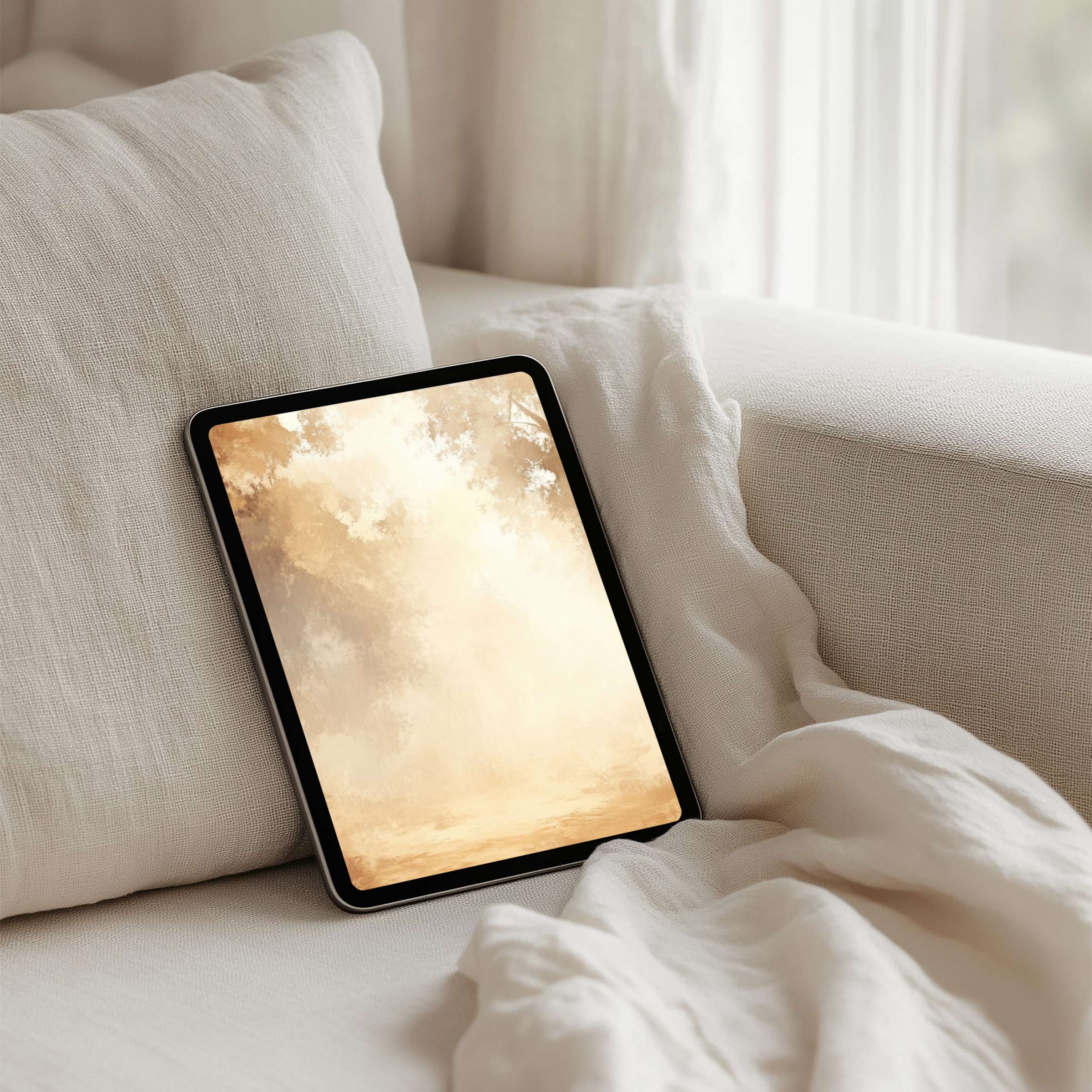 Serene iPad background featuring soft beige textures evokes calm and elegance perfect for tablets with instant download available
