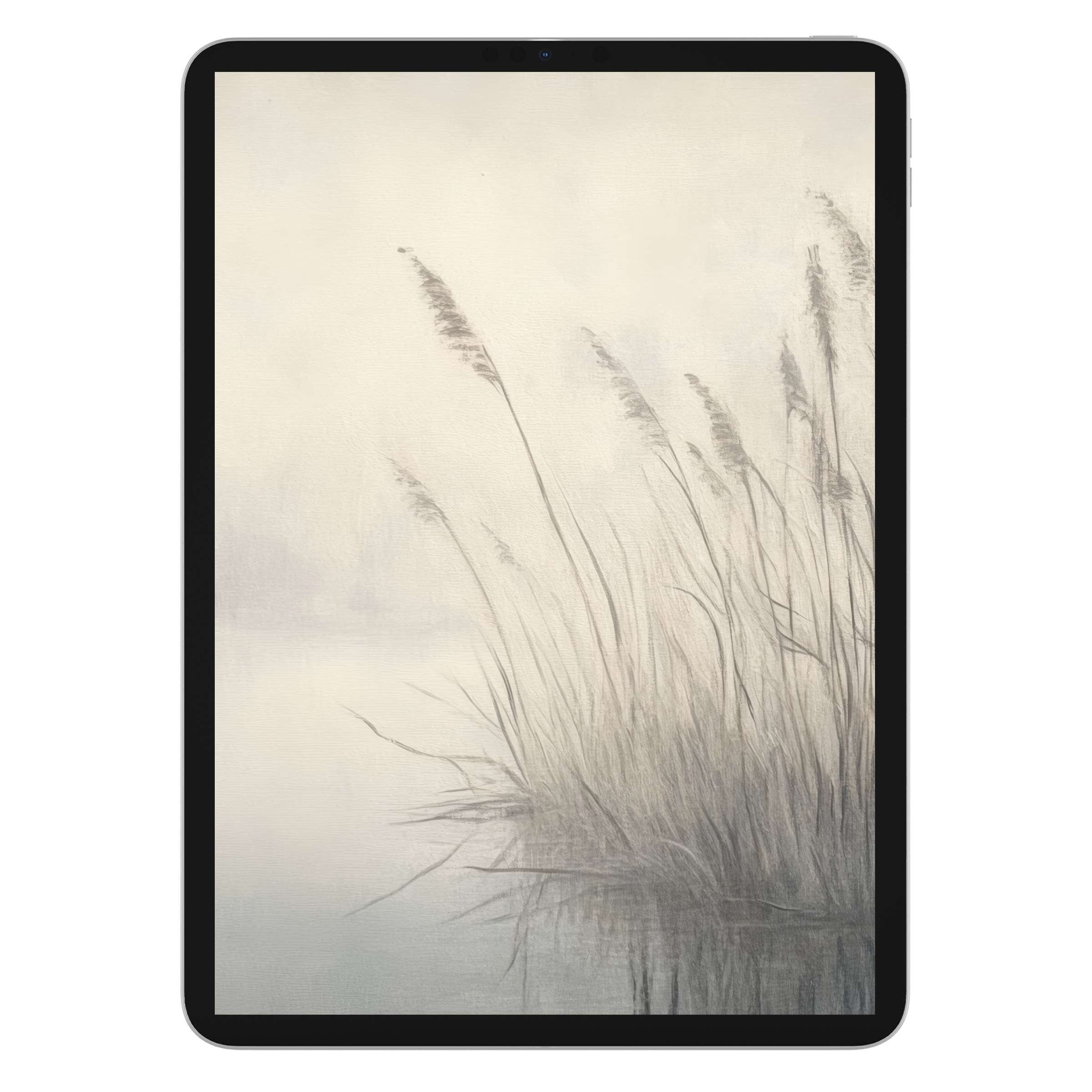 "Serene vintage iPad wallpaper featuring minimalist reeds, ideal tablet background for digital download enhancing tranquil ambiance"