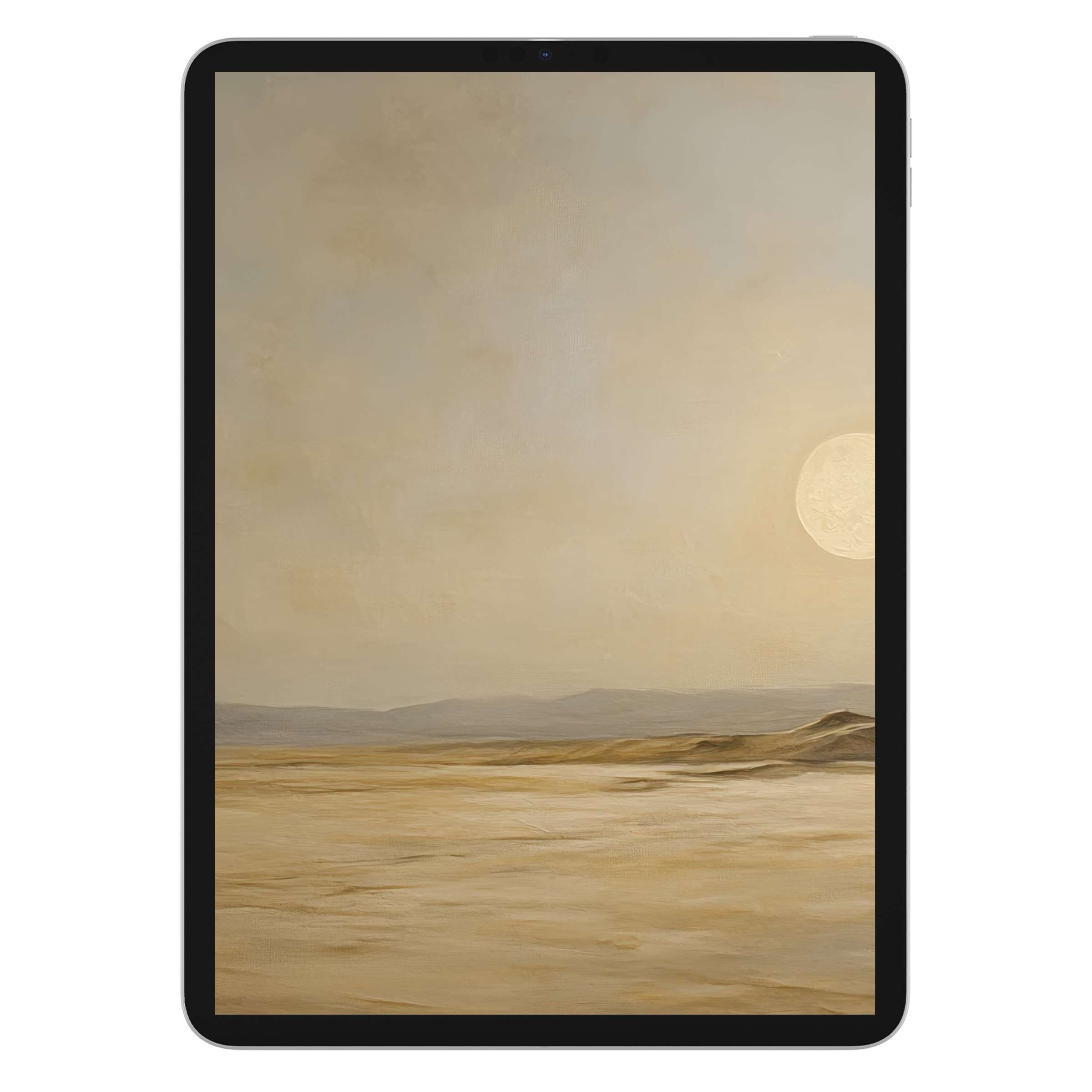 Vintage iPad wallpaper featuring a serene desert landscape with soft earthy tones as a digital download background for tablets