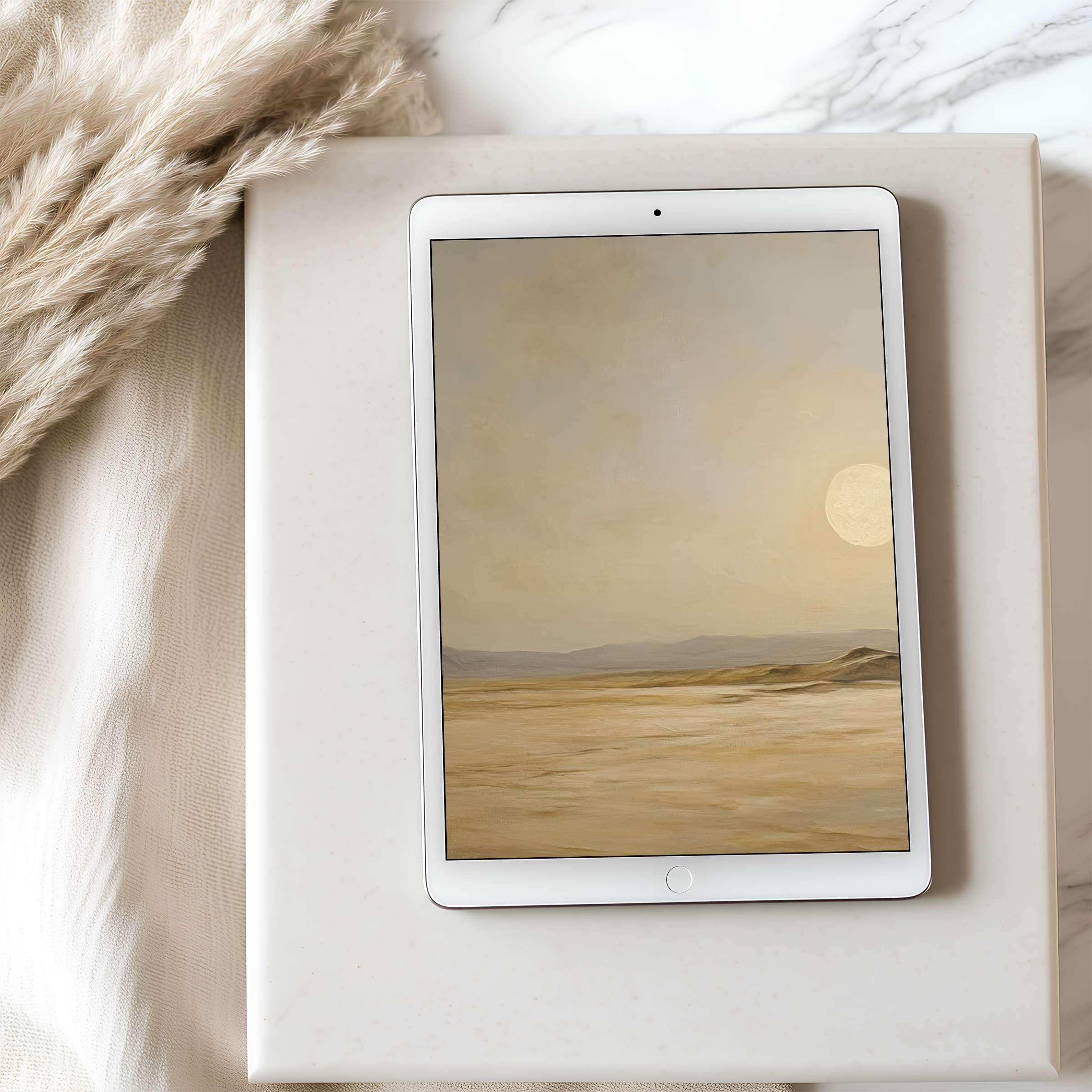 Calming beige desert landscape tablet wallpaper for iPad and Android tablets, curated for serene interiors and high resolution downloads