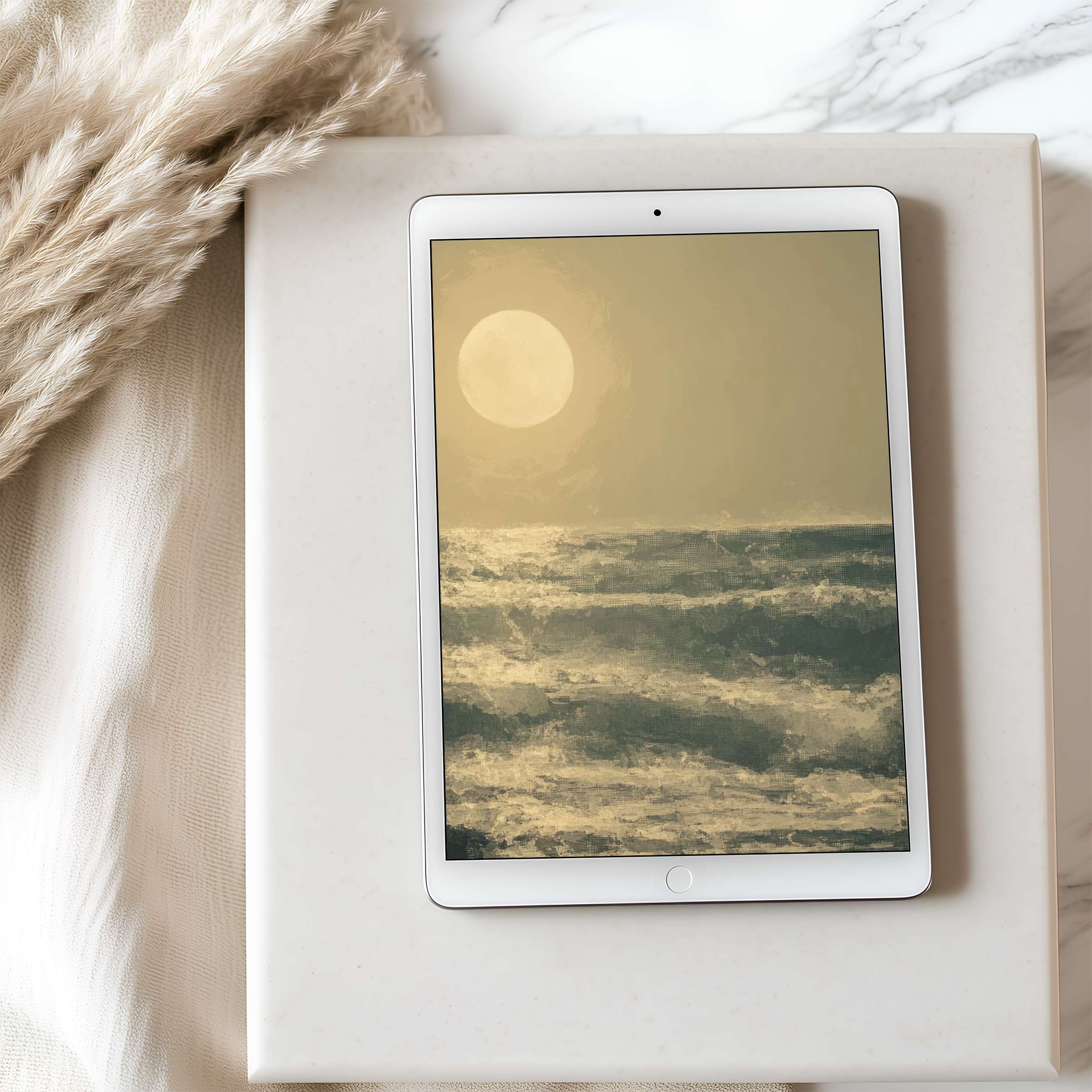 Elegant tablet wallpaper showcasing a serene seascape with calming hues suitable for high-resolution iPad and Android digital downloads