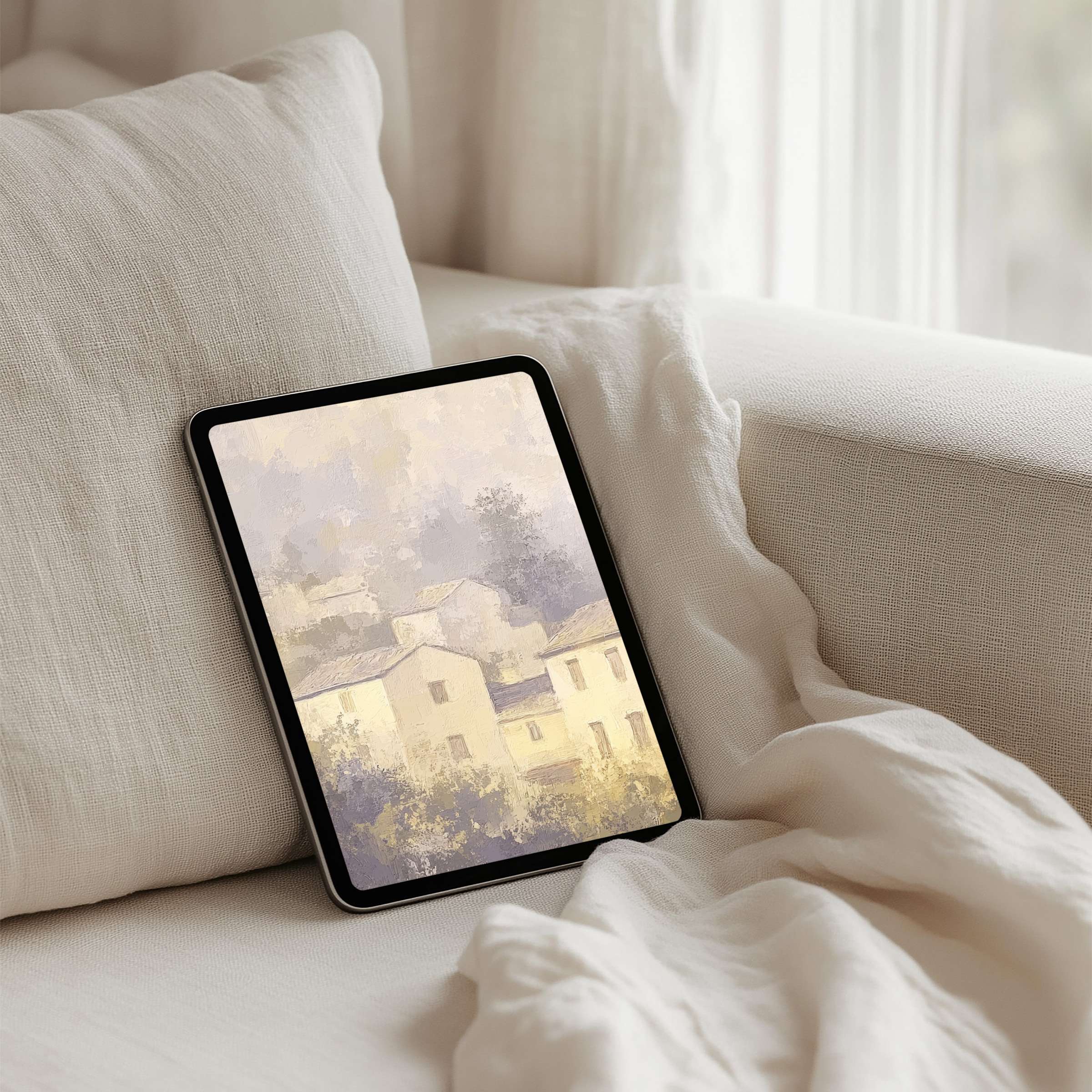 Calm and elegant iPad background with pastel painting for instant download fits perfectly on tablet enhancing mindfulness and inspiration