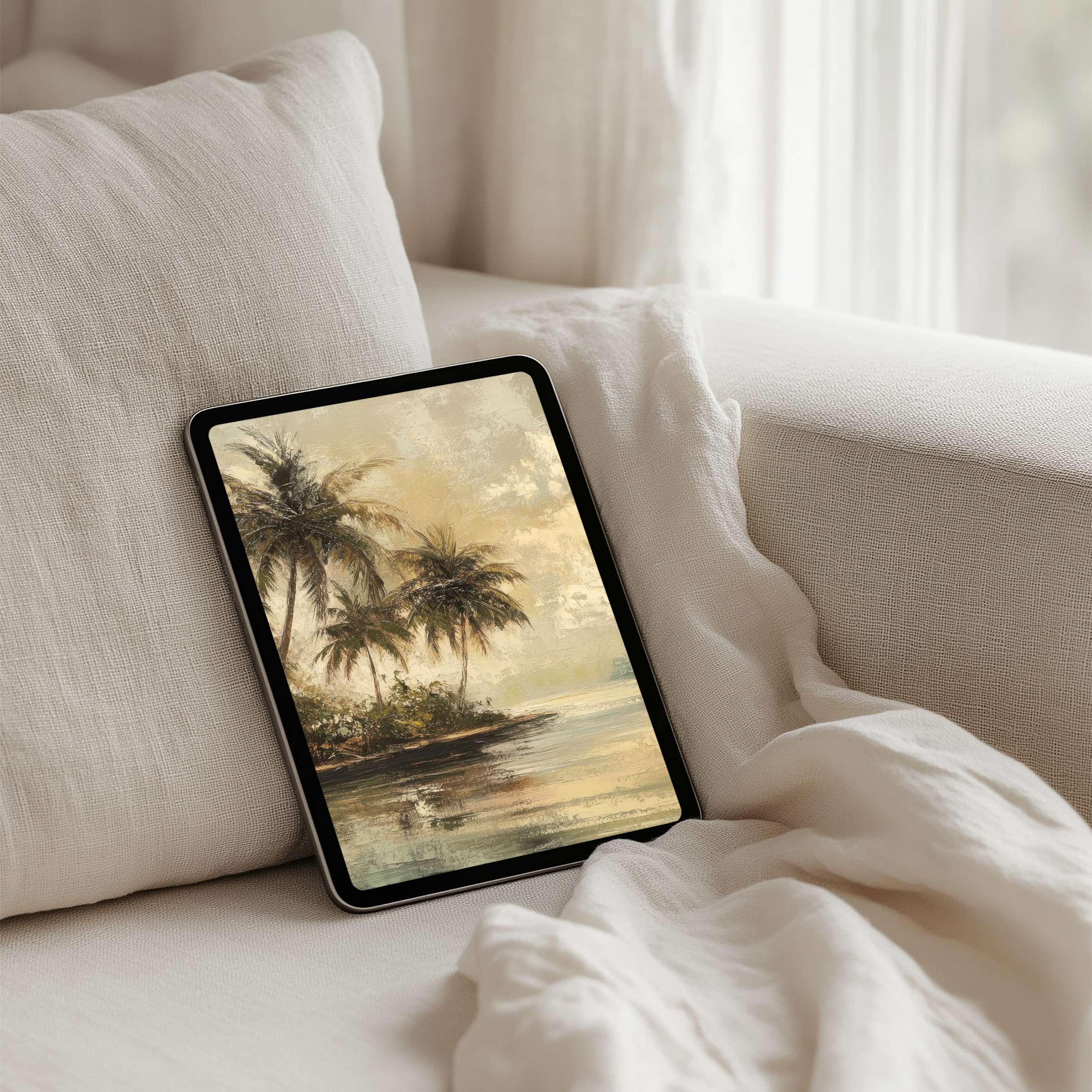 Serene palm tree iPad background for instant download, perfect for inspiring calm on your tablet, harmonizing elegance and mindfulness