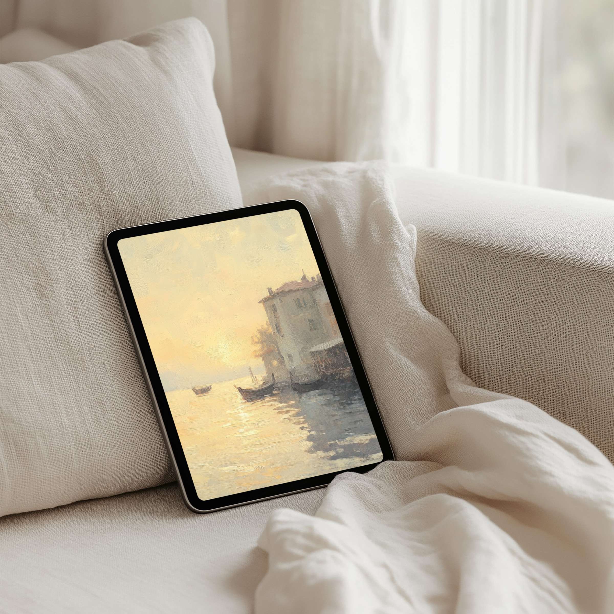 Elegant iPad background featuring serene sunset over water, perfect for instant download on tablets bringing calm inspiration