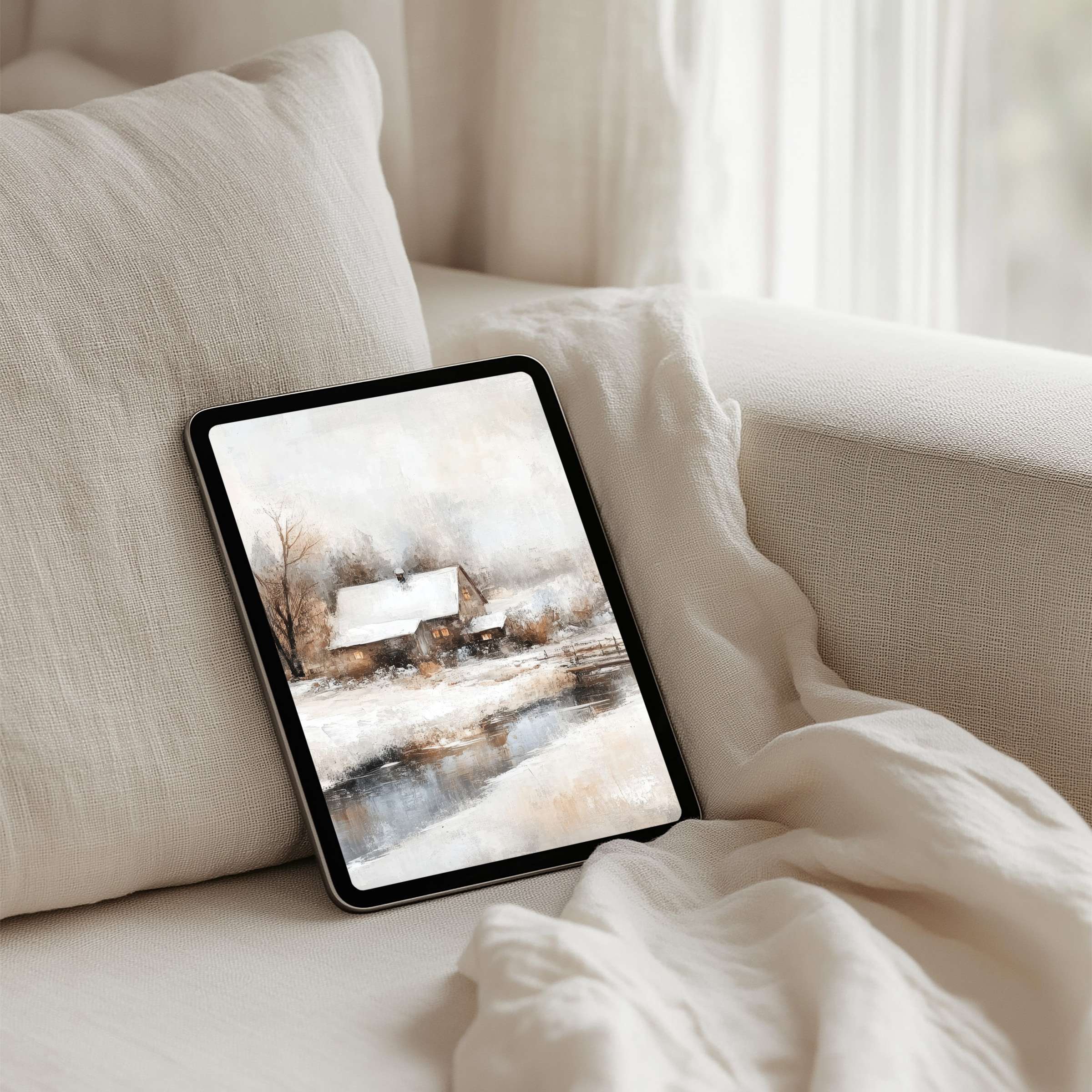 Elegant winter scene on iPad background, perfect for mindful tablet use and instant download, evoking calm and inspiration