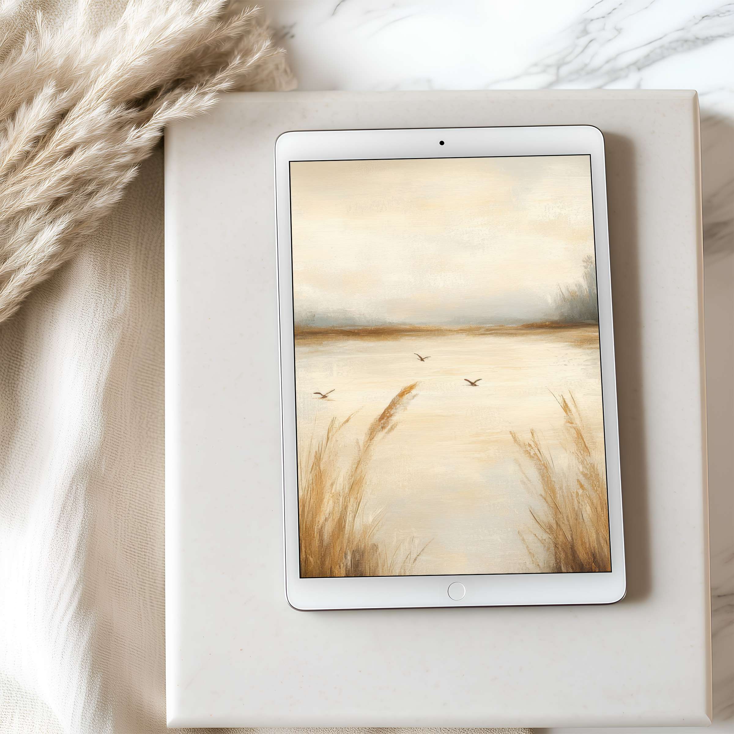 Serene tablet wallpaper featuring soft, earthy tones and minimalist landscape art curated for a high resolution digital download